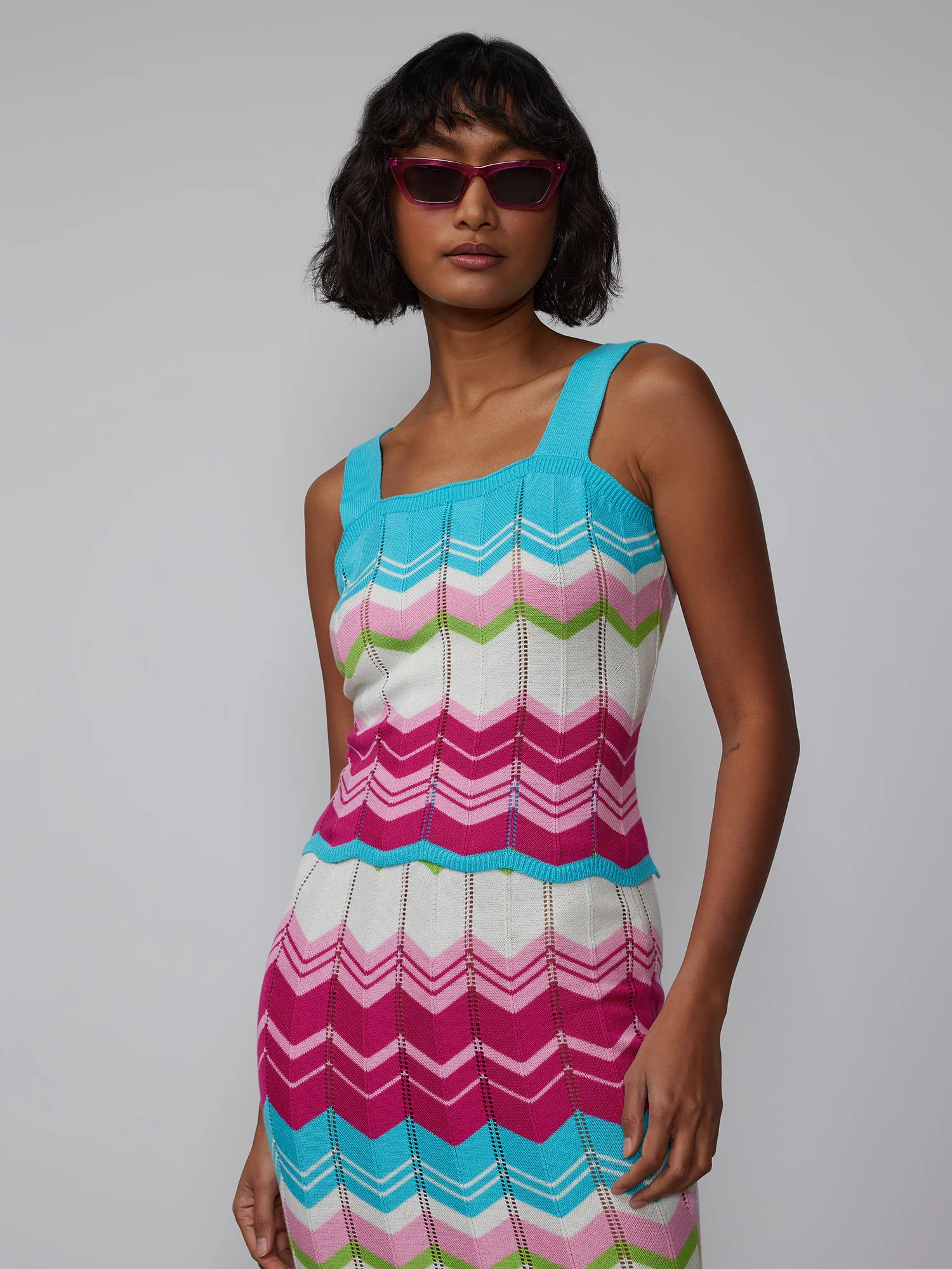 Sleeveless Square Neck Chevron Sweater Tank Top