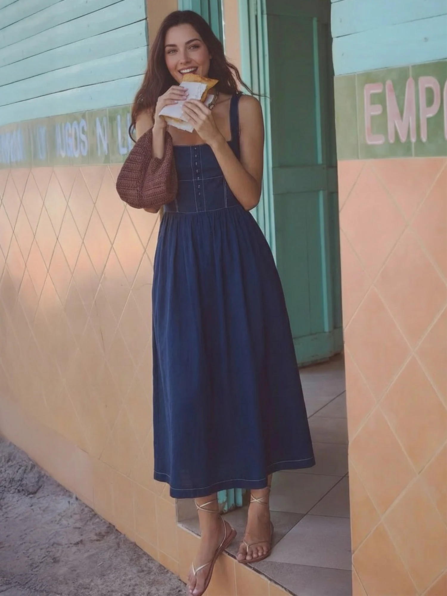Square Neck Fit And Flare Midi Dress