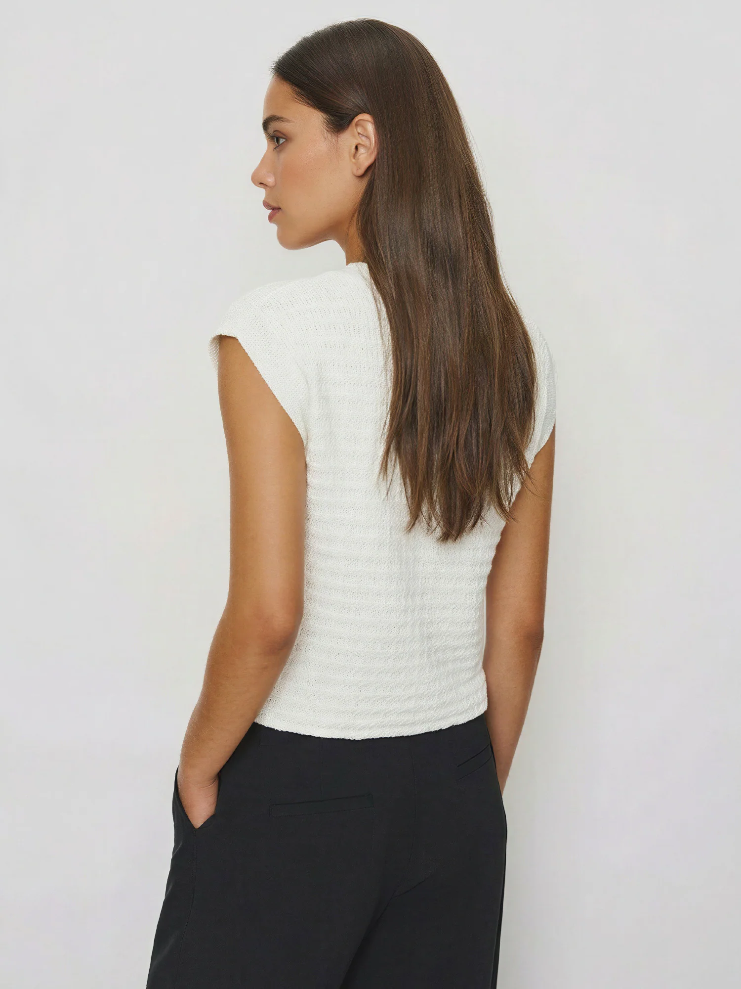 Sleeveless Textured Knit Lady Button Sweater Vest - Image 4