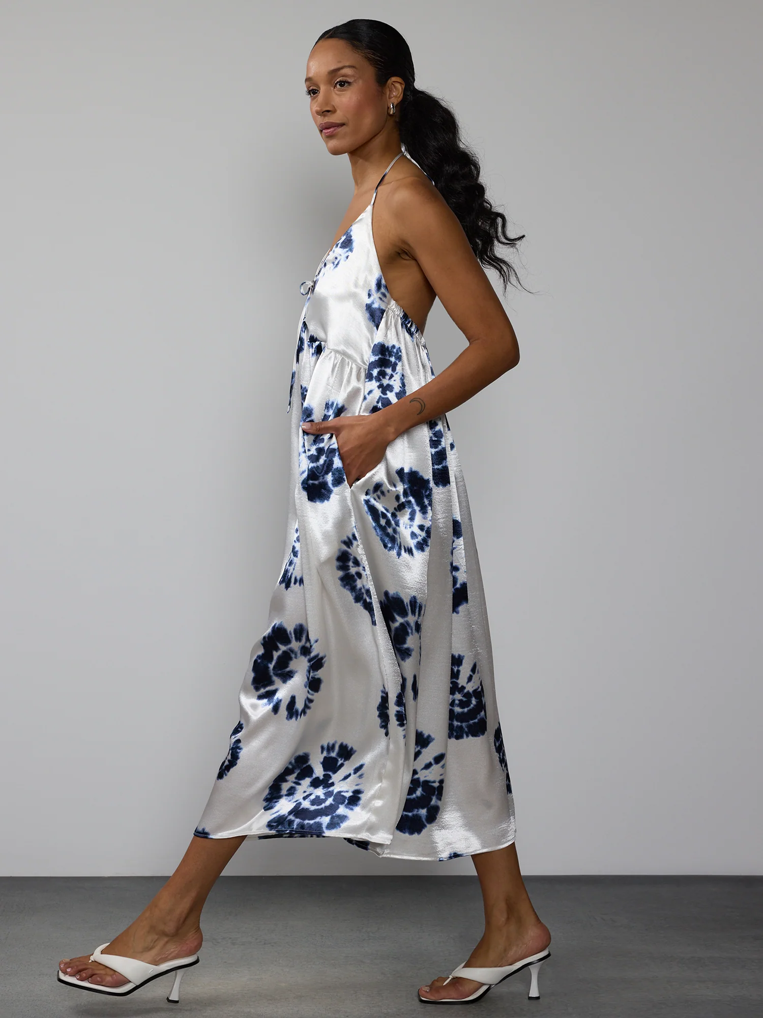 Sleeveless Tie Dye Print Satin Slip Dress - Image 2