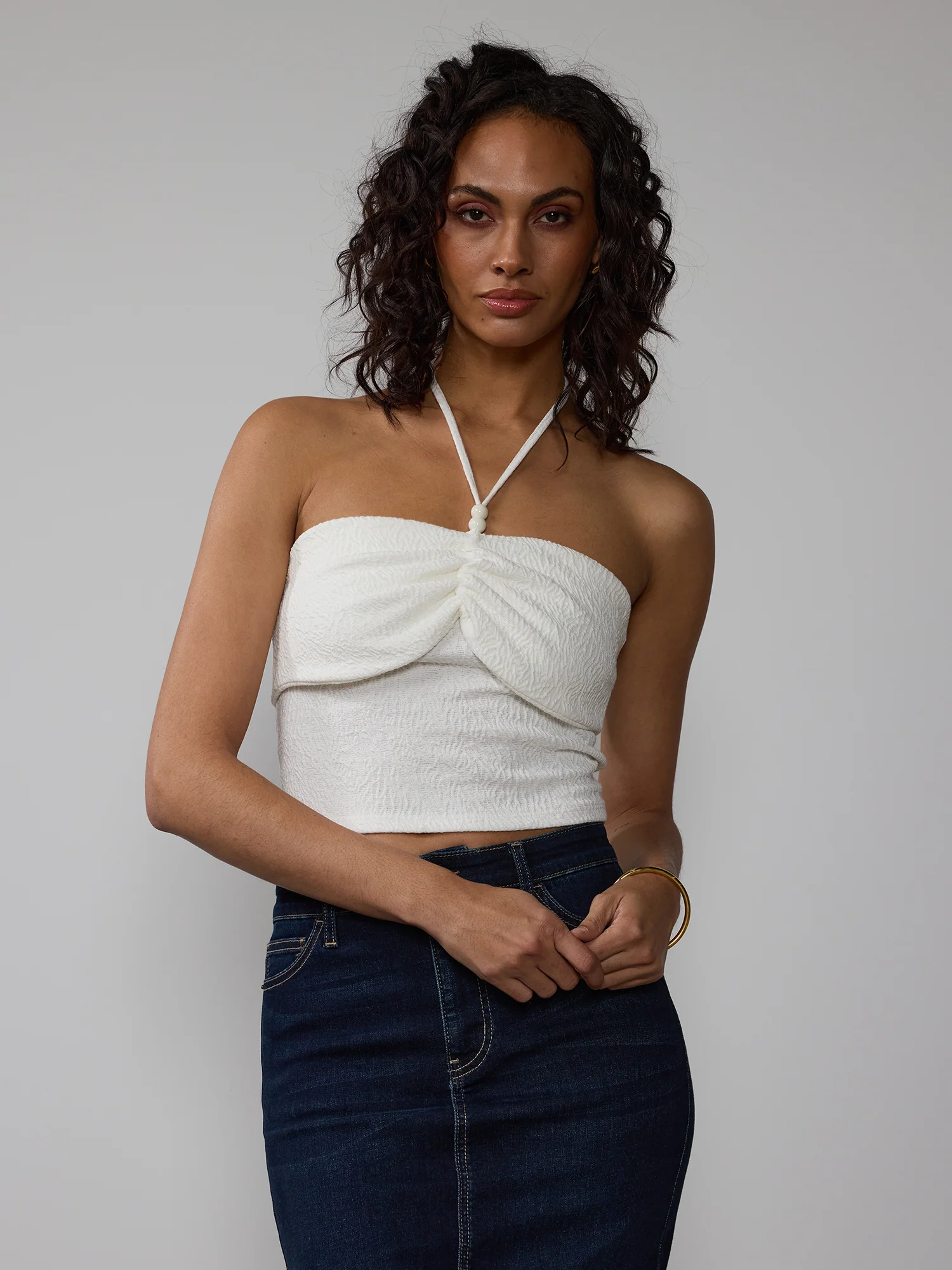 Textured Knit Halter Neck Top