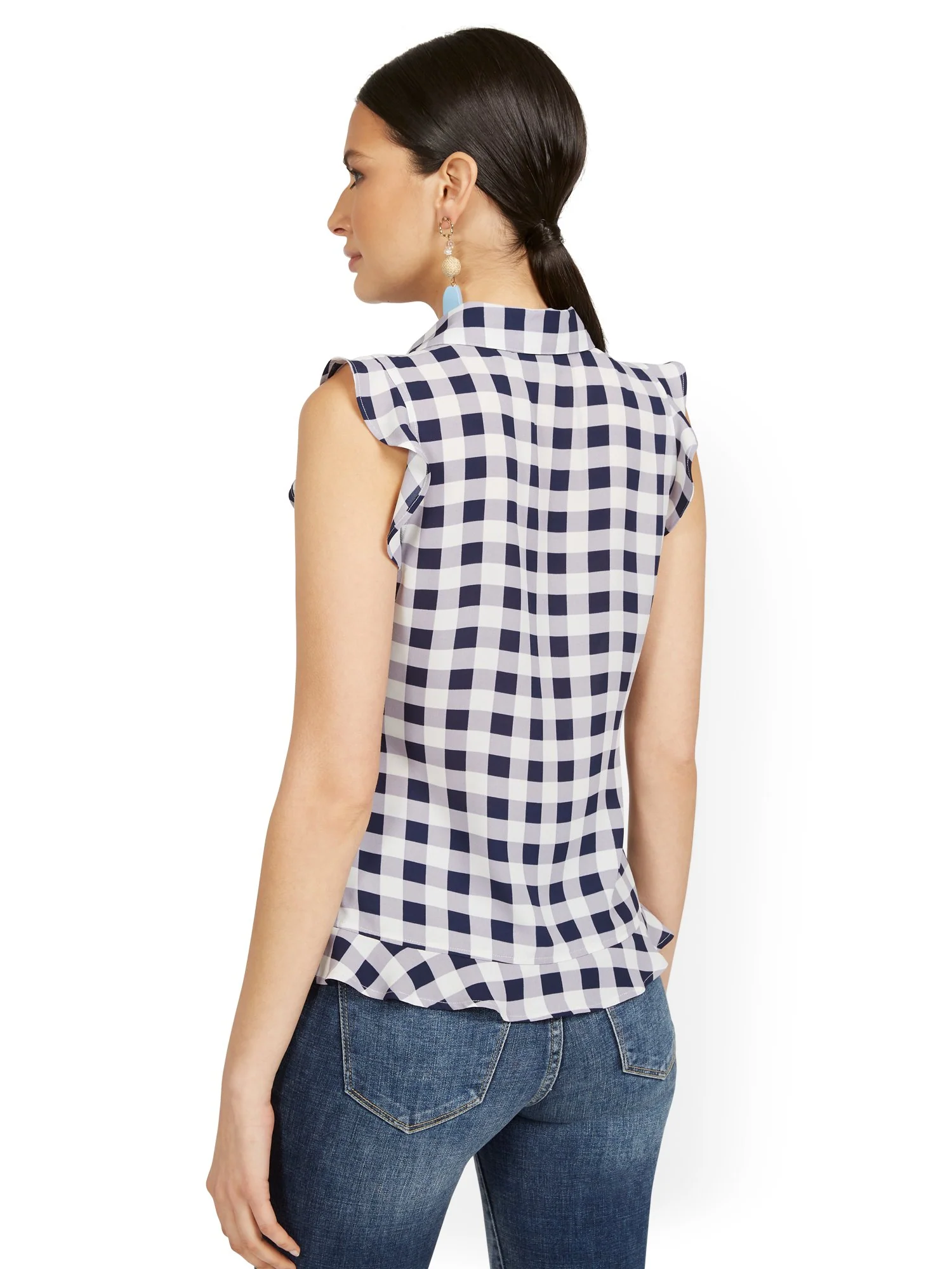 Sleeveless Button-Front Flouncy Gingham Top - Image 3