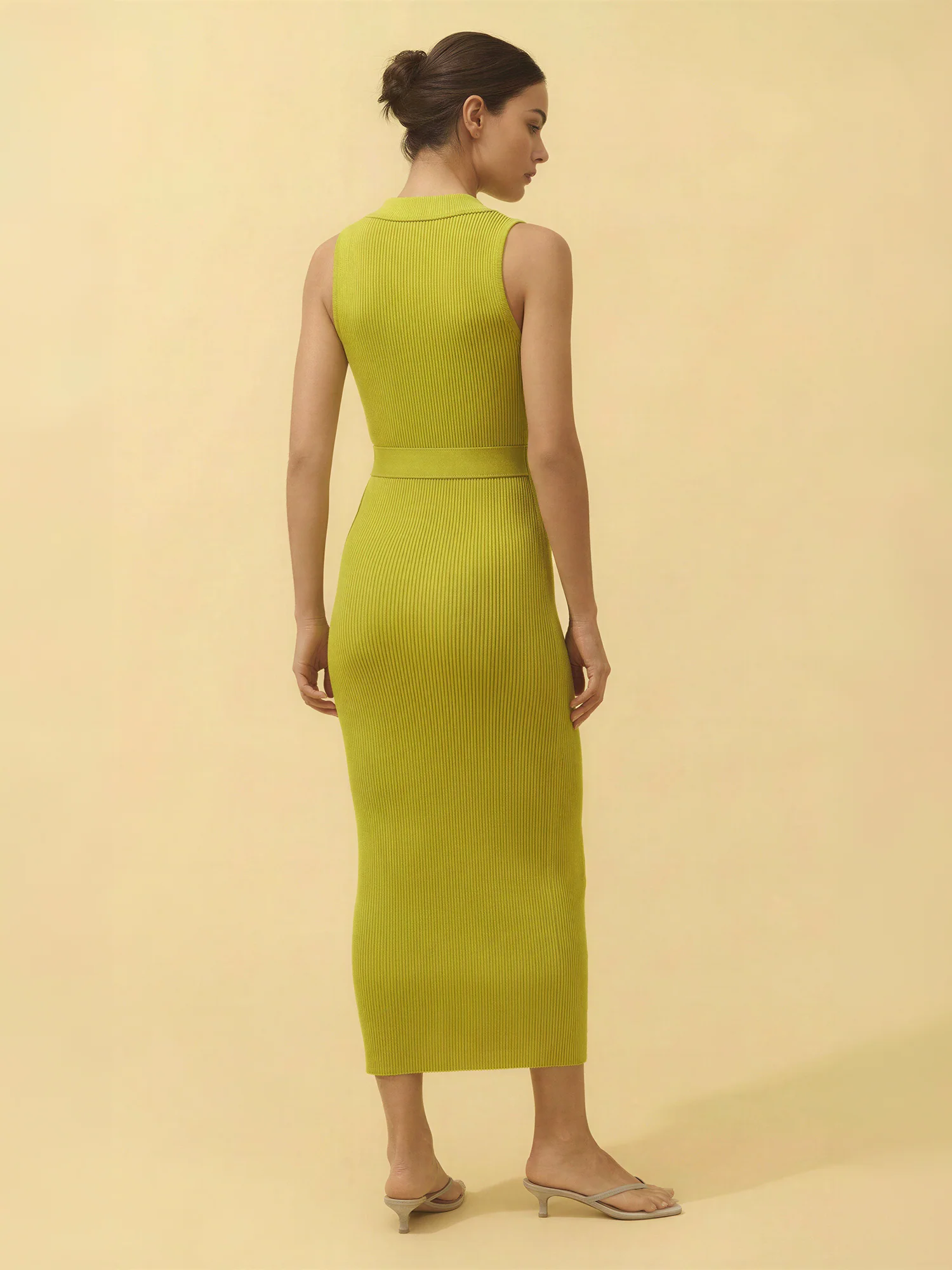 Sleeveless Collared Tie Waist Knit Midi Dress - Image 3