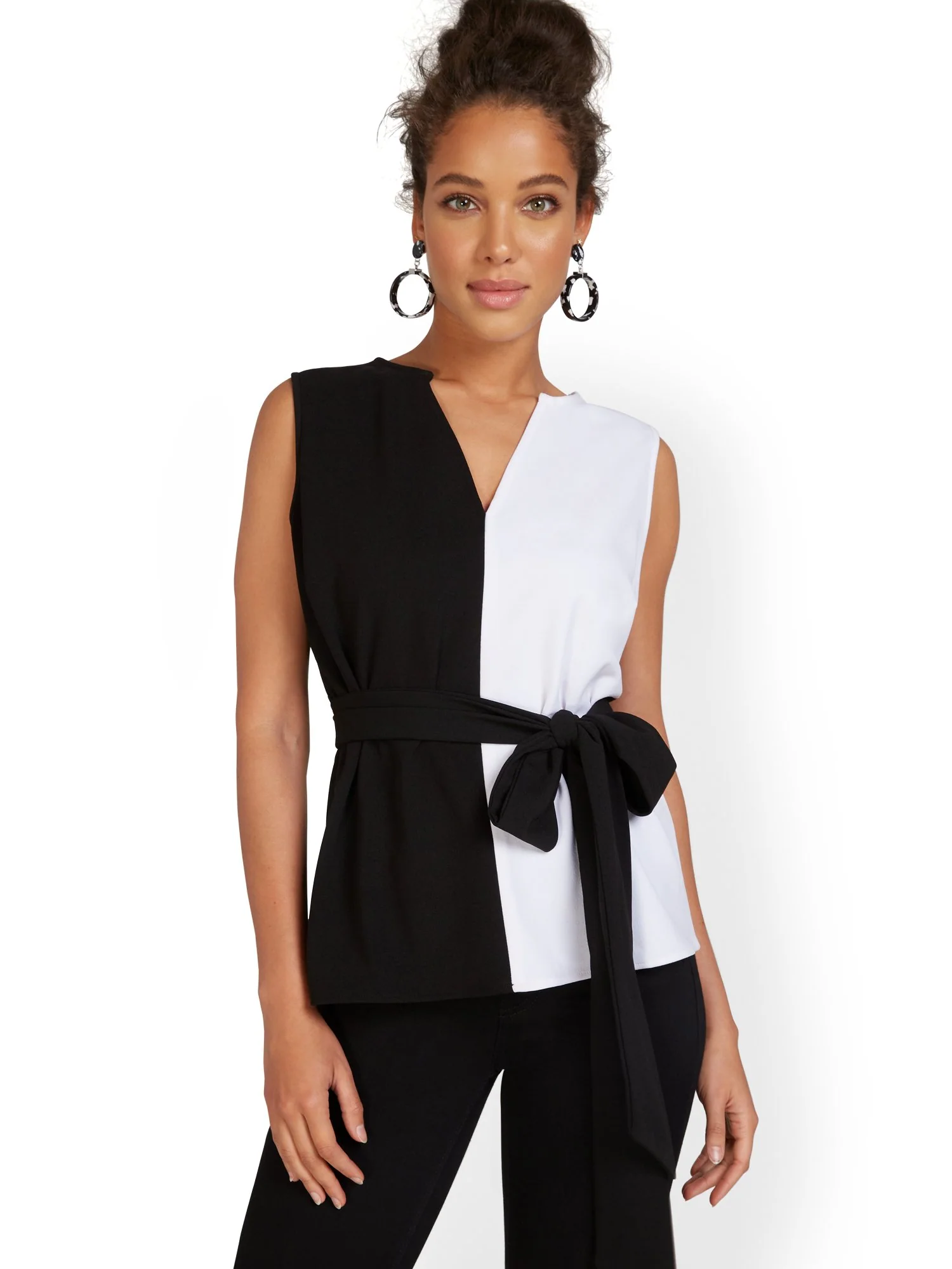 Sleeveless Colorblock Tie-Waist Top