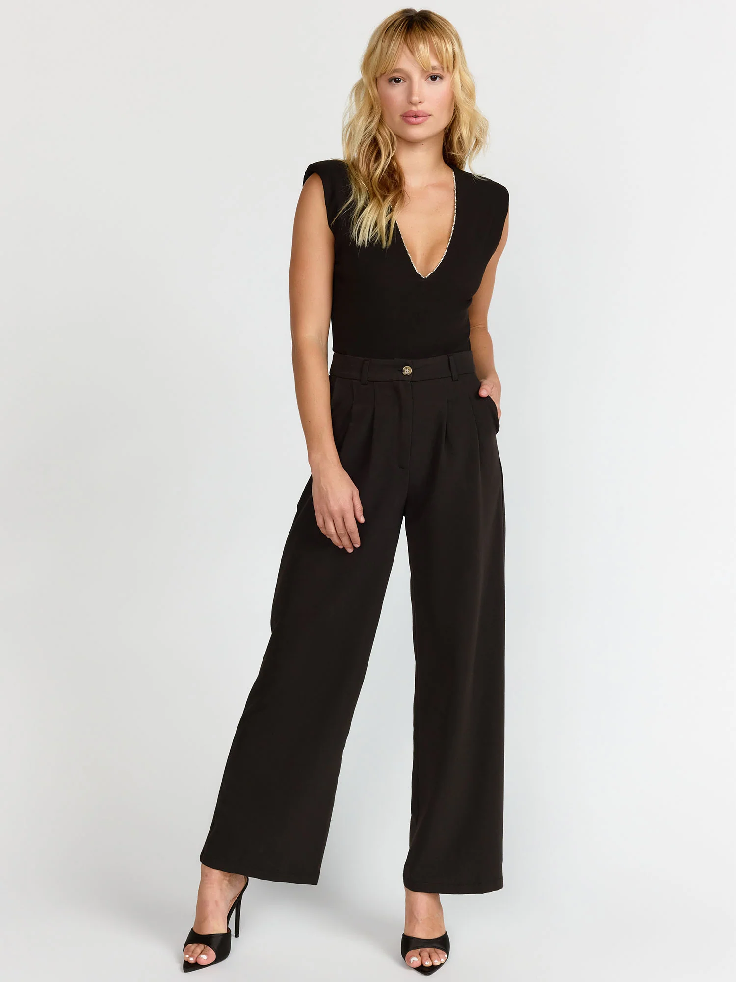 Sleeveless Crystal Trim V-Neck Bodysuit - Luxy USA - Image 4