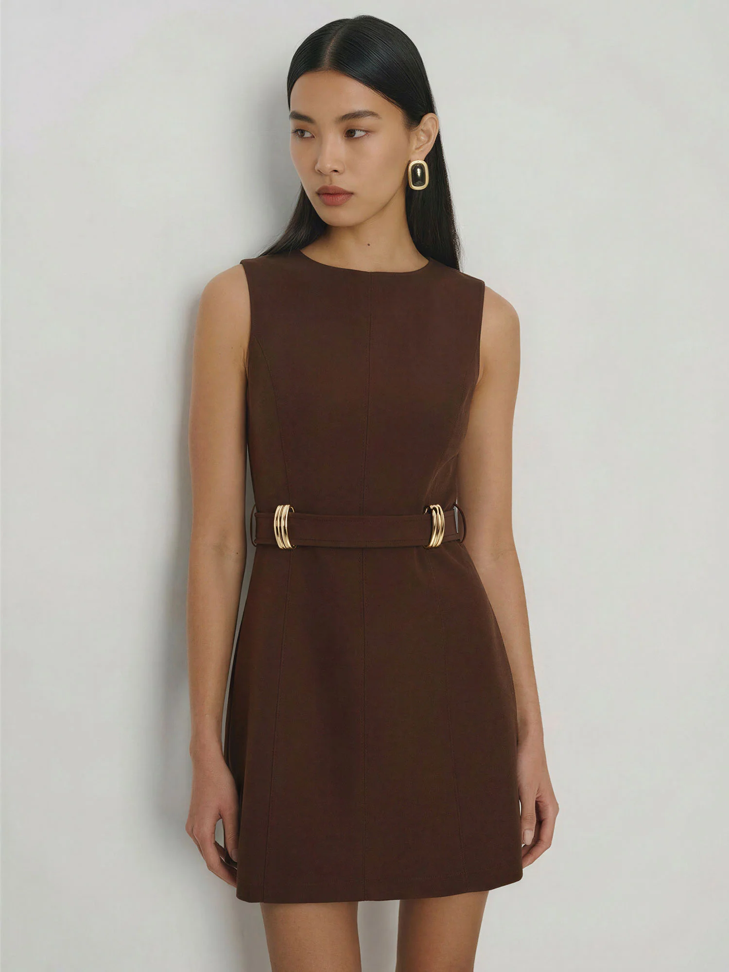 Gold Buckle Waist Mini Dress