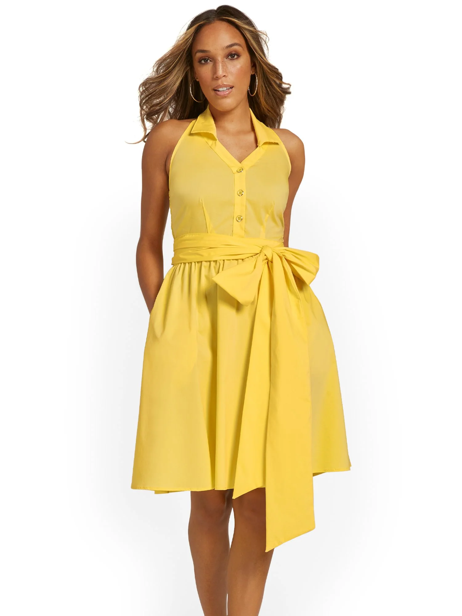 Sleeveless Halterneck Poplin Shirtdress - Image 2