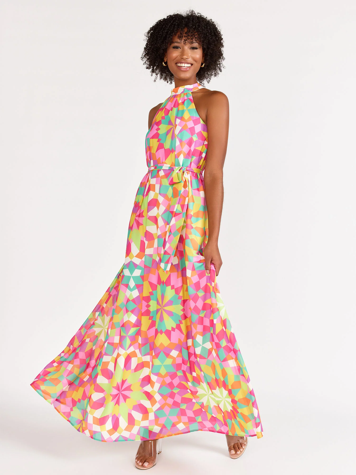 Sleeveless High-Neck Kaliedescope Maxi Dress - Flying Tomato - Image 2