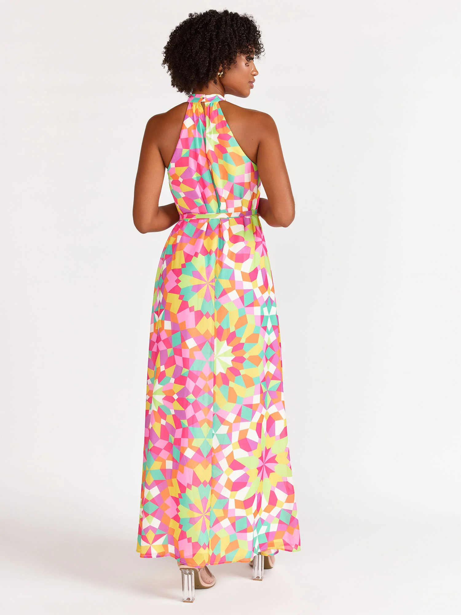 Sleeveless High-Neck Kaliedescope Maxi Dress - Flying Tomato - Image 4