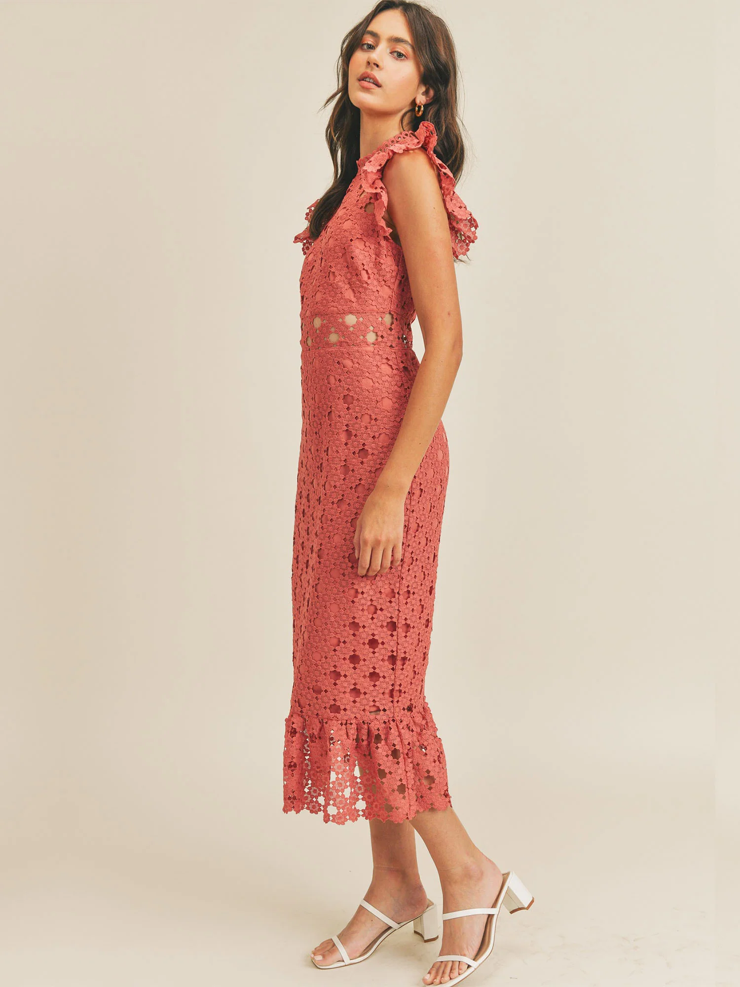 Sleeveless Illusion Crochet Lace Midi Dress - Just Me - Image 3