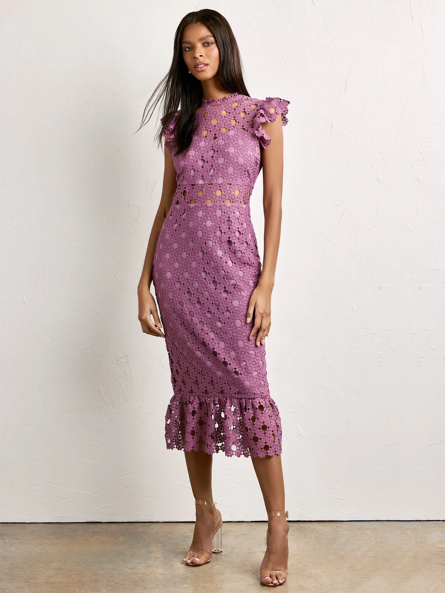 Sleeveless Illusion Crochet Lace Midi Dress - Just Me - Image 6