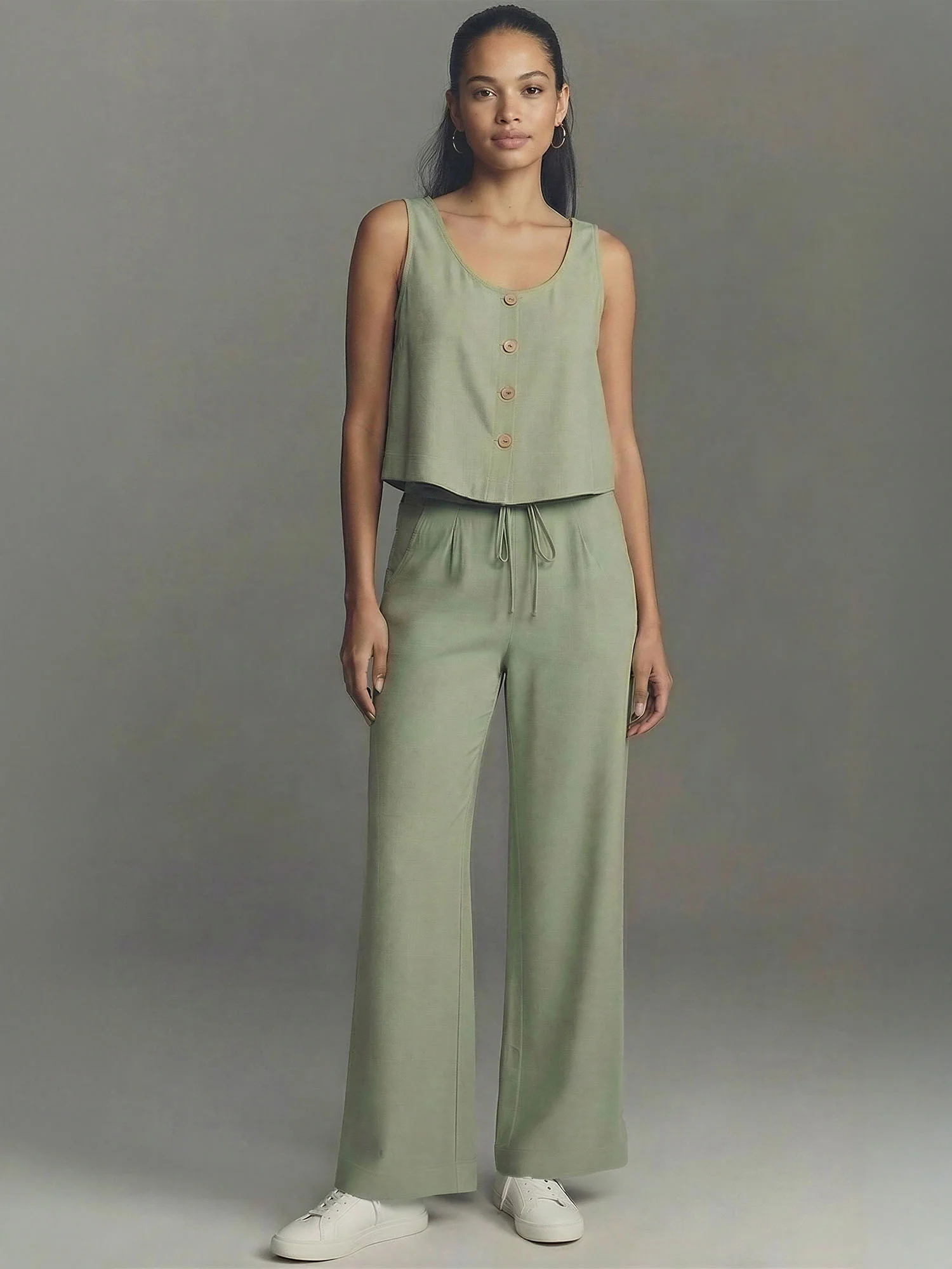 Sleeveless Linen Button Front Tank