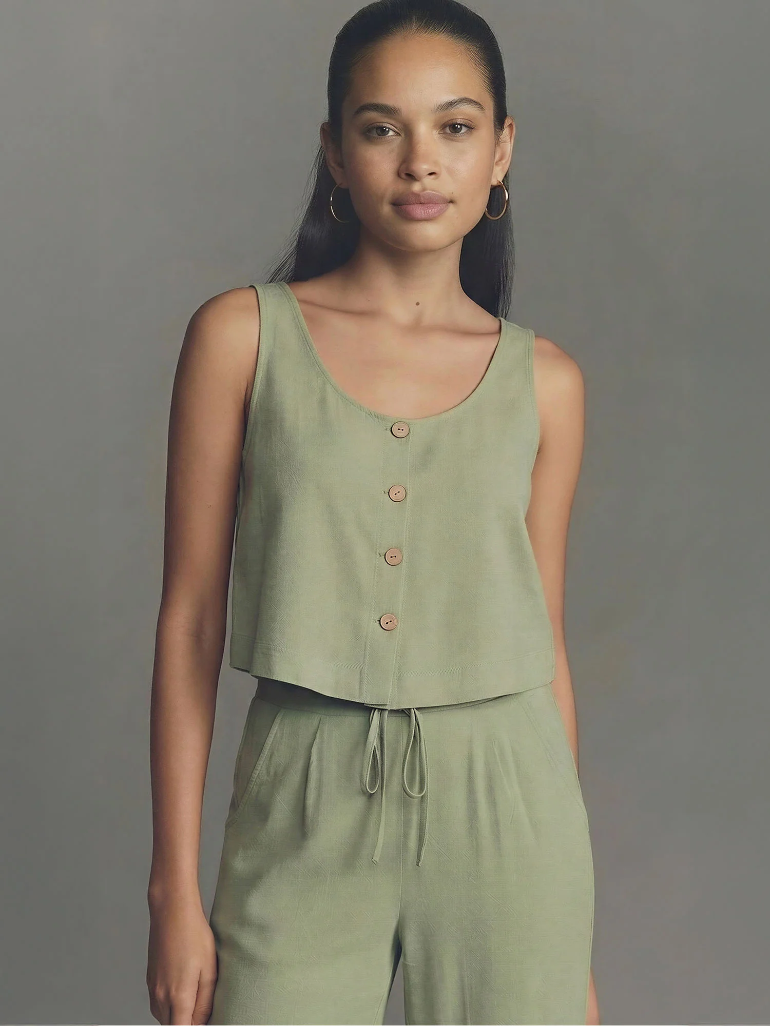 Sleeveless Linen Button Front Tank - Image 4