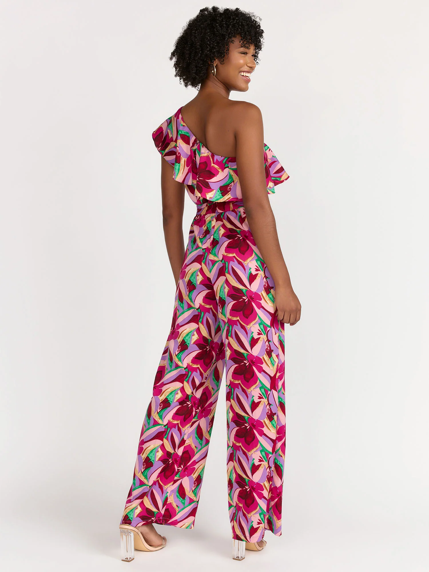 Milk & Honey Sleeveless One Shoulder Tropical Print Ruffle Tie-Waist Jumpsuit - Brands We Love - Image 3