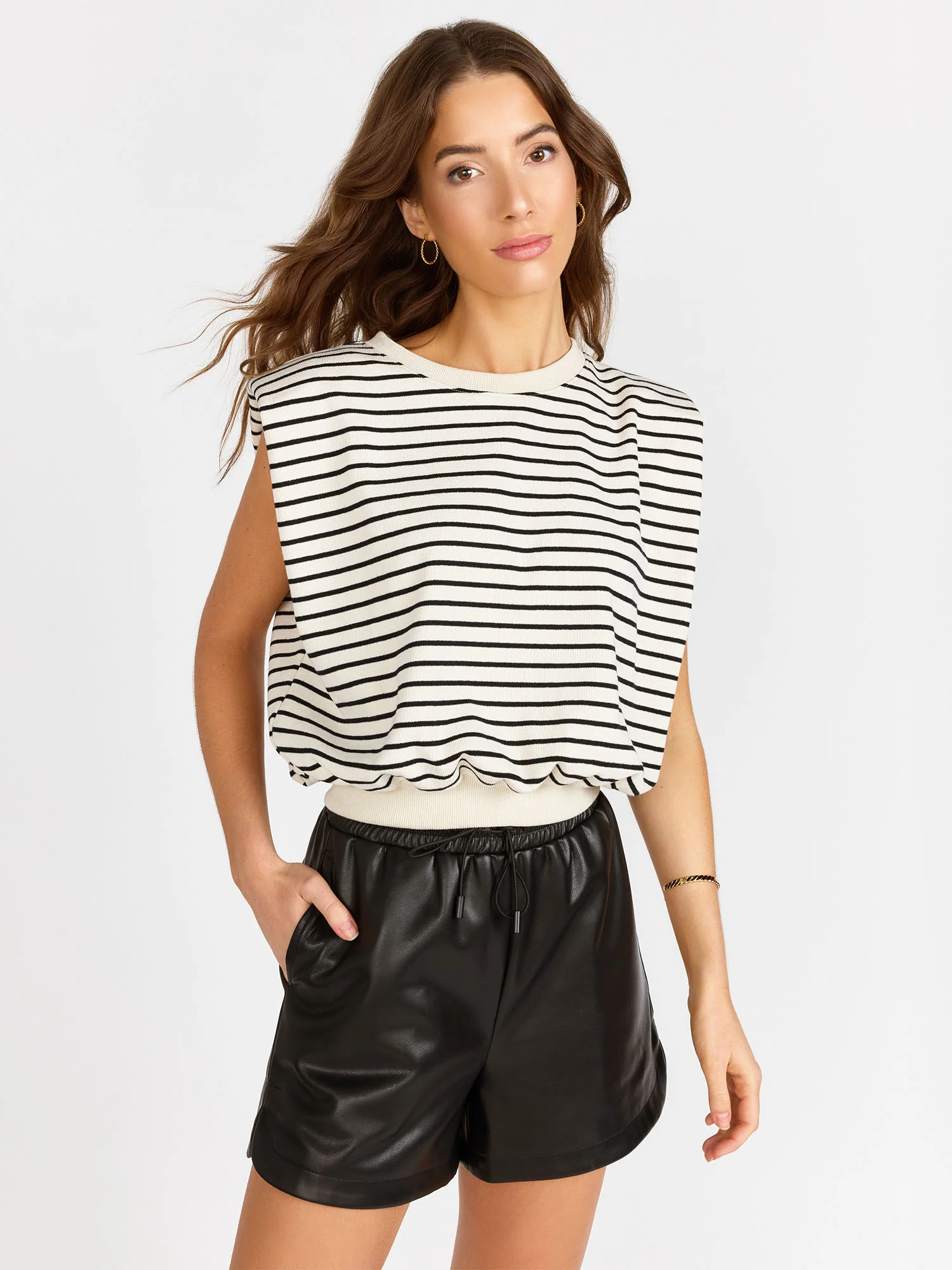 Sleeveless Padded Shoulder Cropped Top - Crescent - Image 2