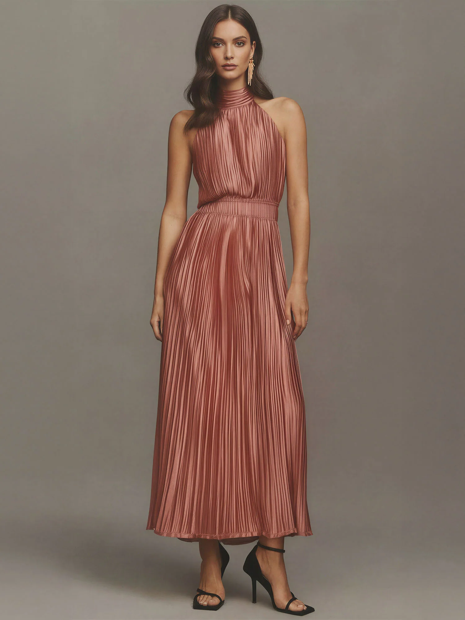 Pleated Halter Midi Dress - Image 3