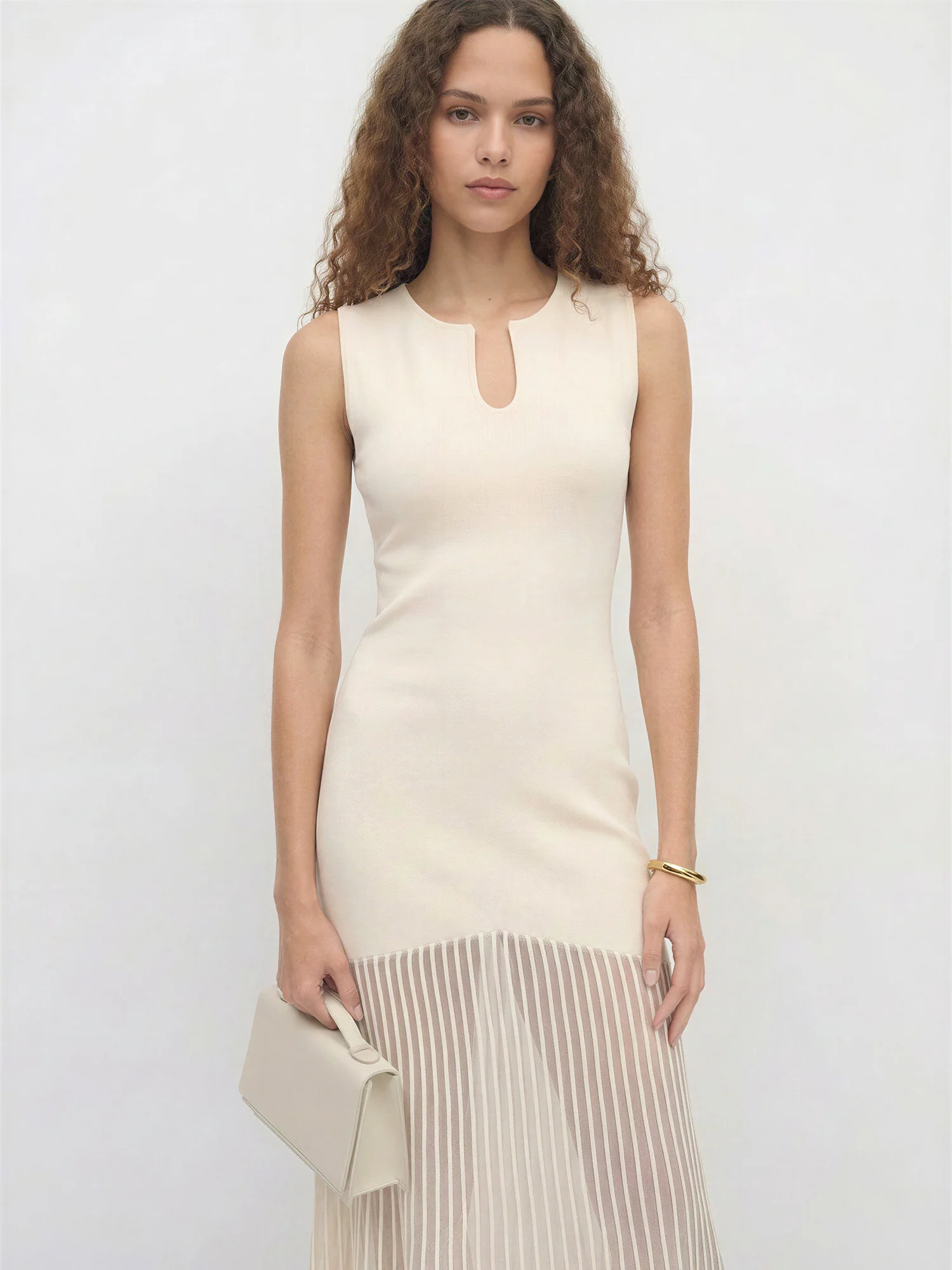 Sleeveless Sheer Pleated Bottom Knit Maxi Dress - Image 2