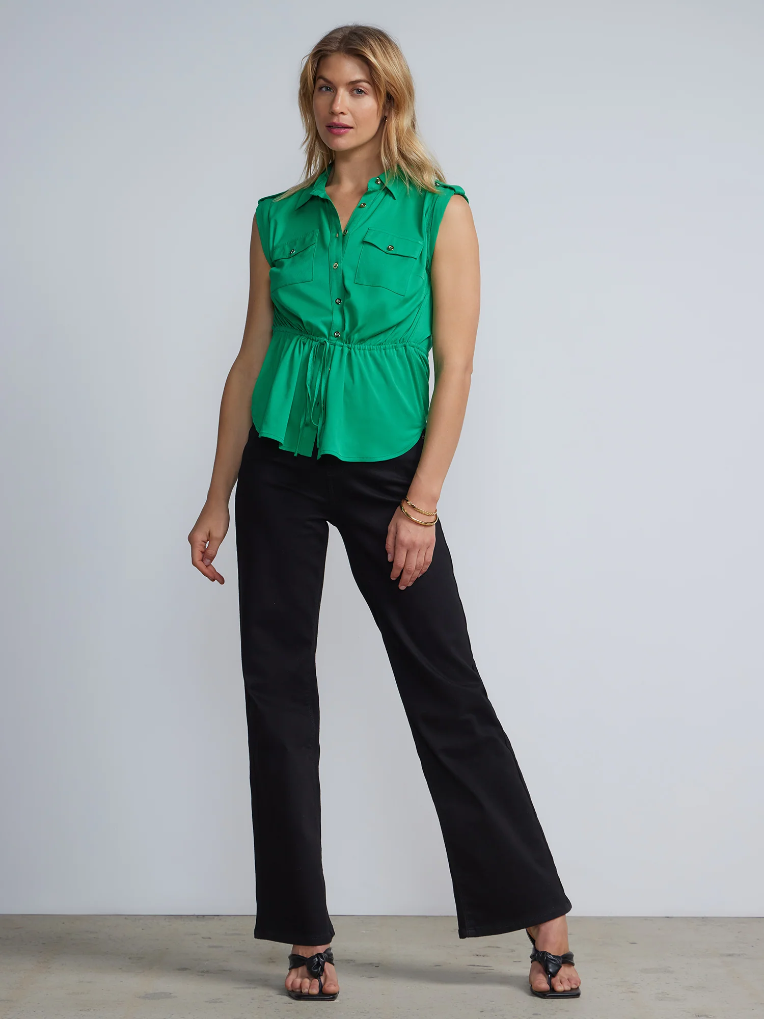 Sleeveless Tie Waist Buttoned Top - Image 8
