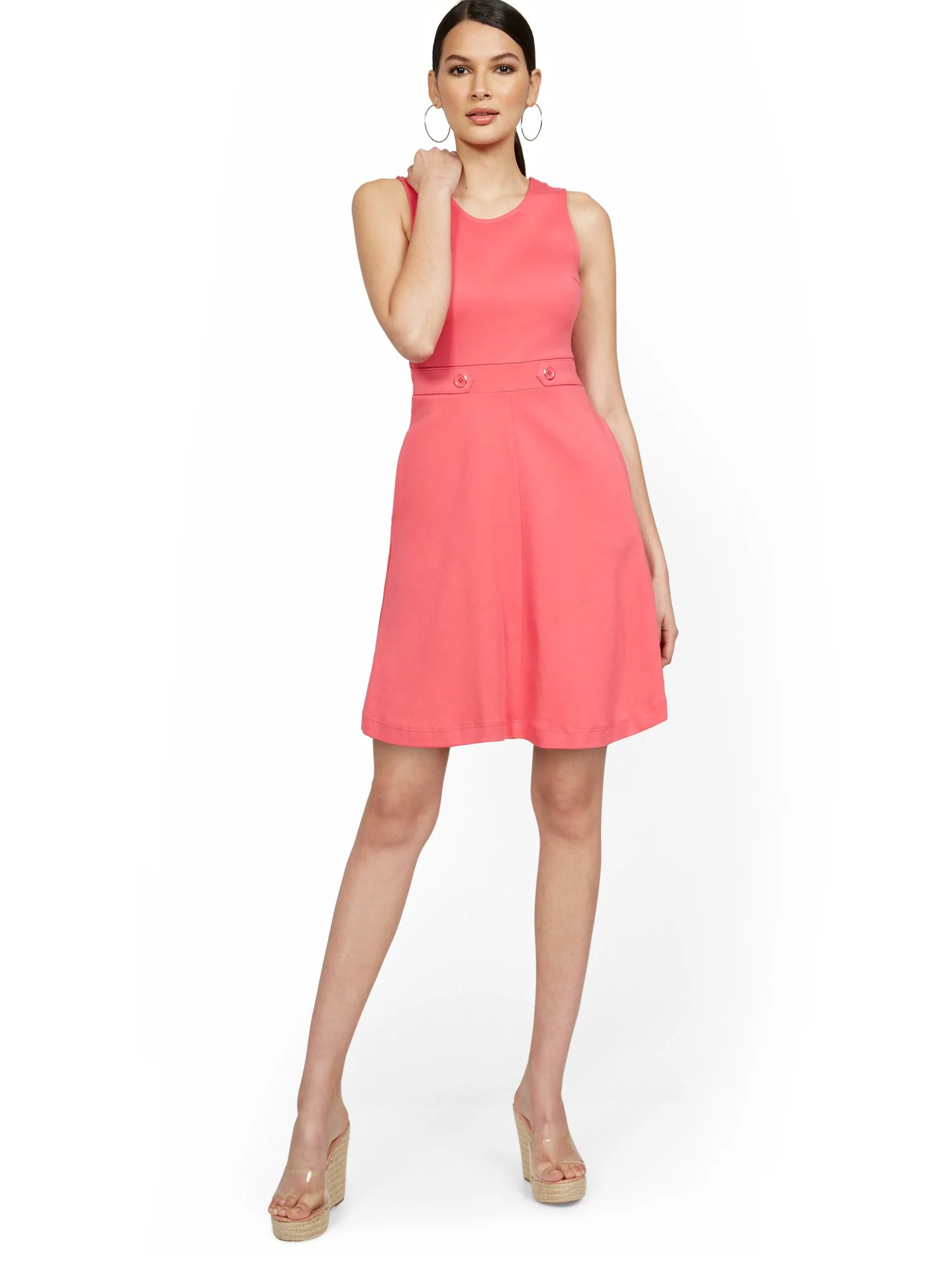 Sleeveless Two-Button Fit and Flare Dress - City Knits - Image 15