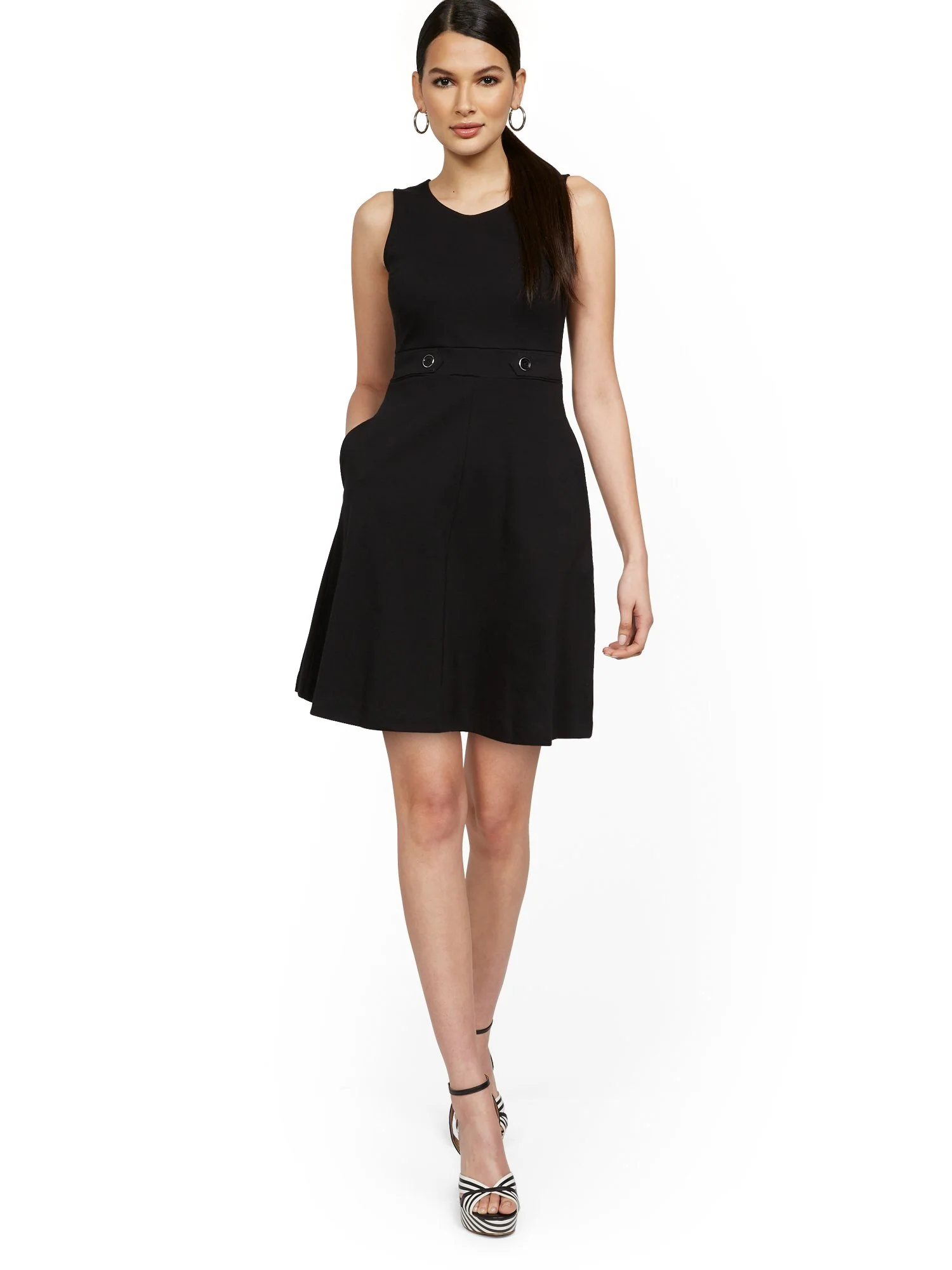 Sleeveless Two-Button Fit and Flare Dress - City Knits - Image 2