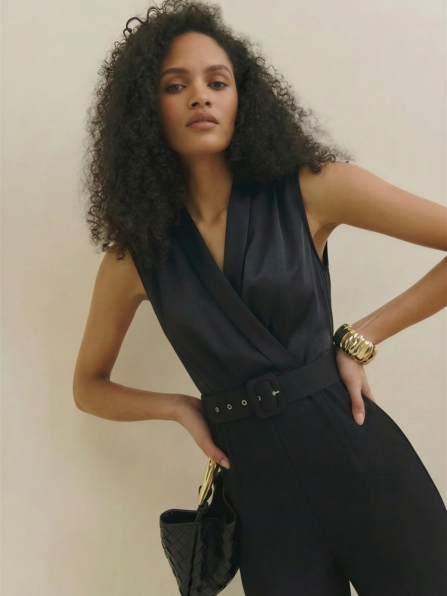 Sleevless V-Neck Knit Jumpsuit - Image 2