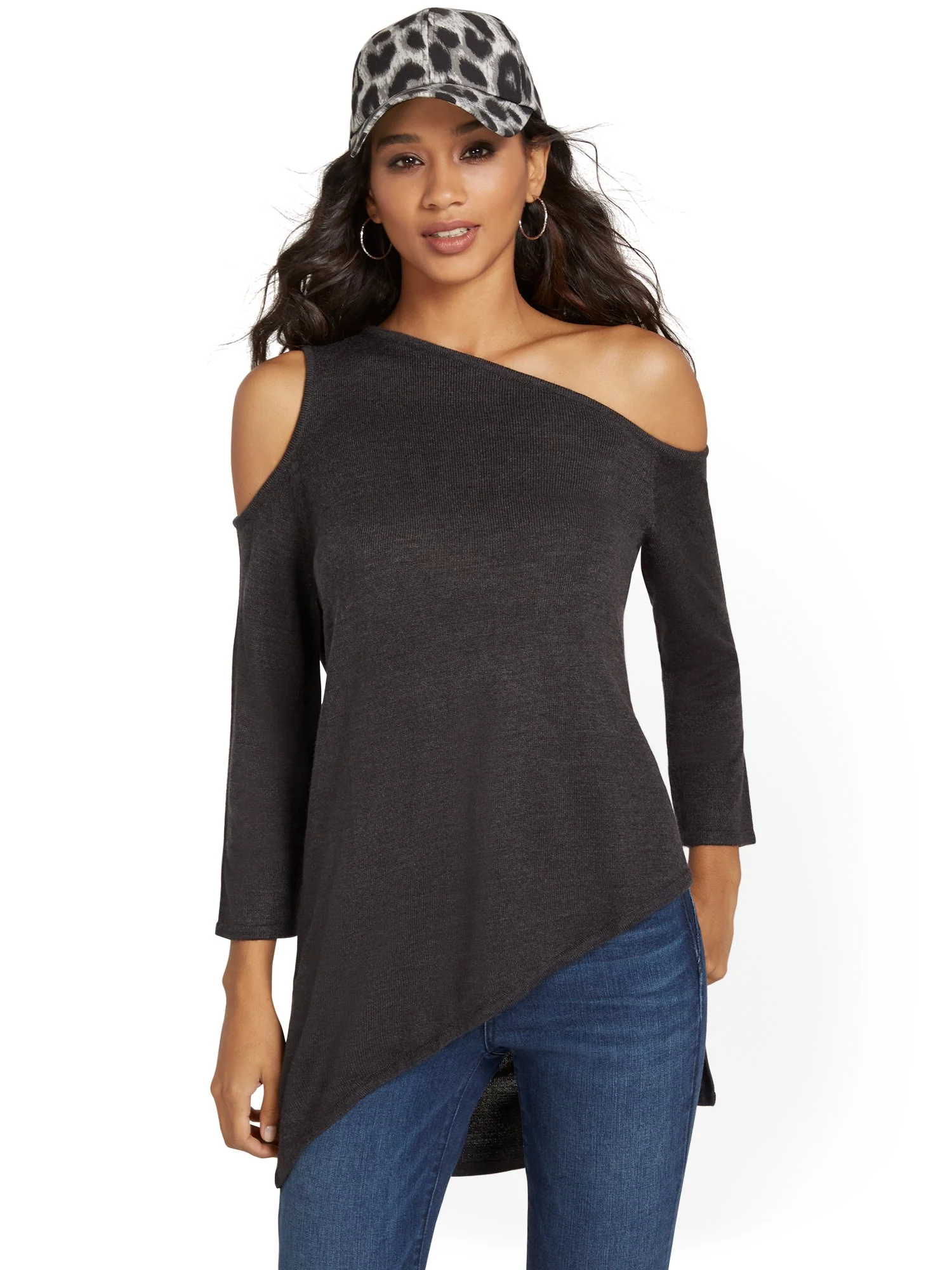Slouchy Asymmetrical Cold-Shoulder Tunic Sweater - Image 5