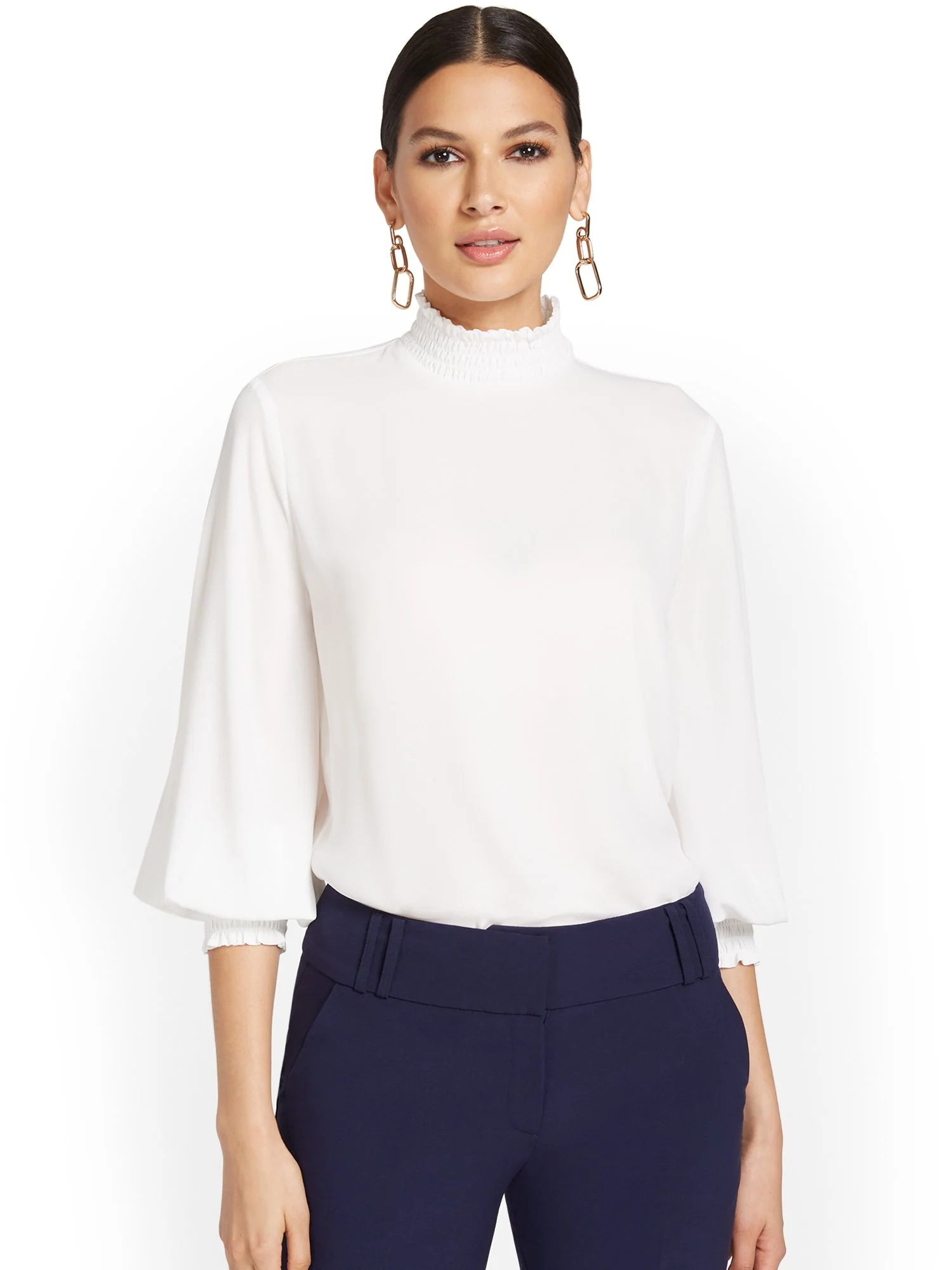 Smocked Mock-Neck Blouse - Image 11