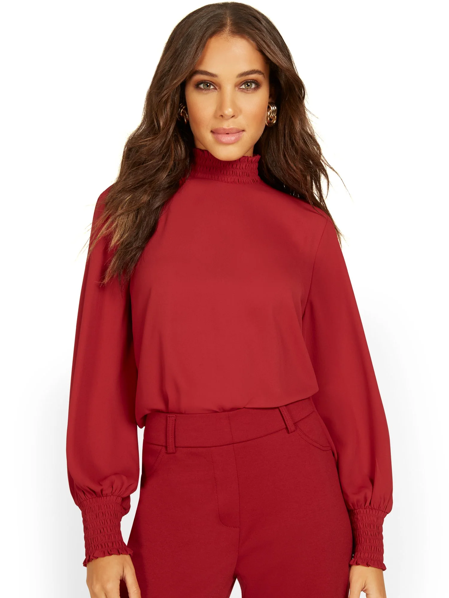 Smocked Mock-Neck Blouse - Image 15