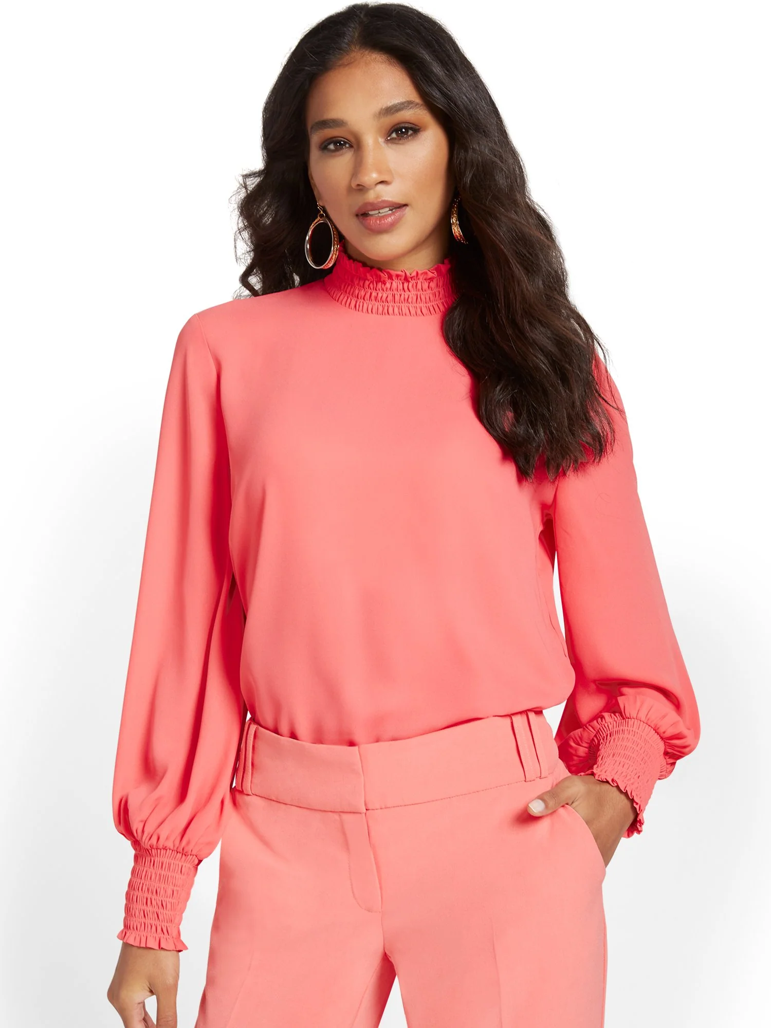 Smocked Mock-Neck Blouse - Image 2