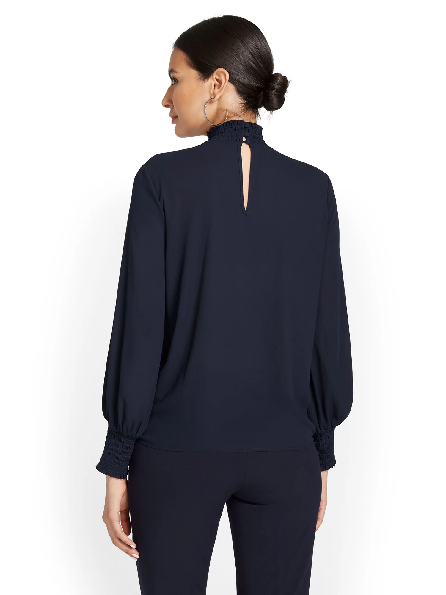 Smocked Mock-Neck Blouse - Image 6