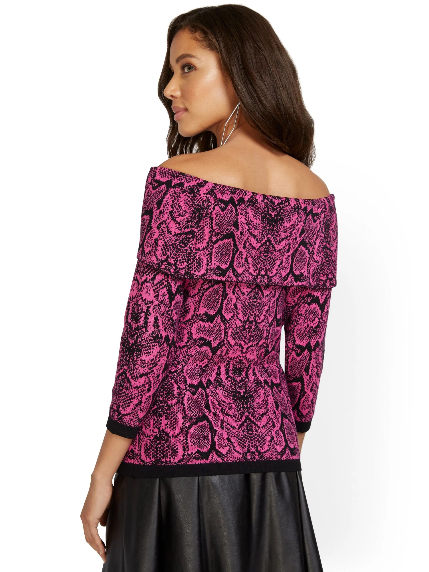 Snake-Print Off-The-Shoulder Sweater - Image 3