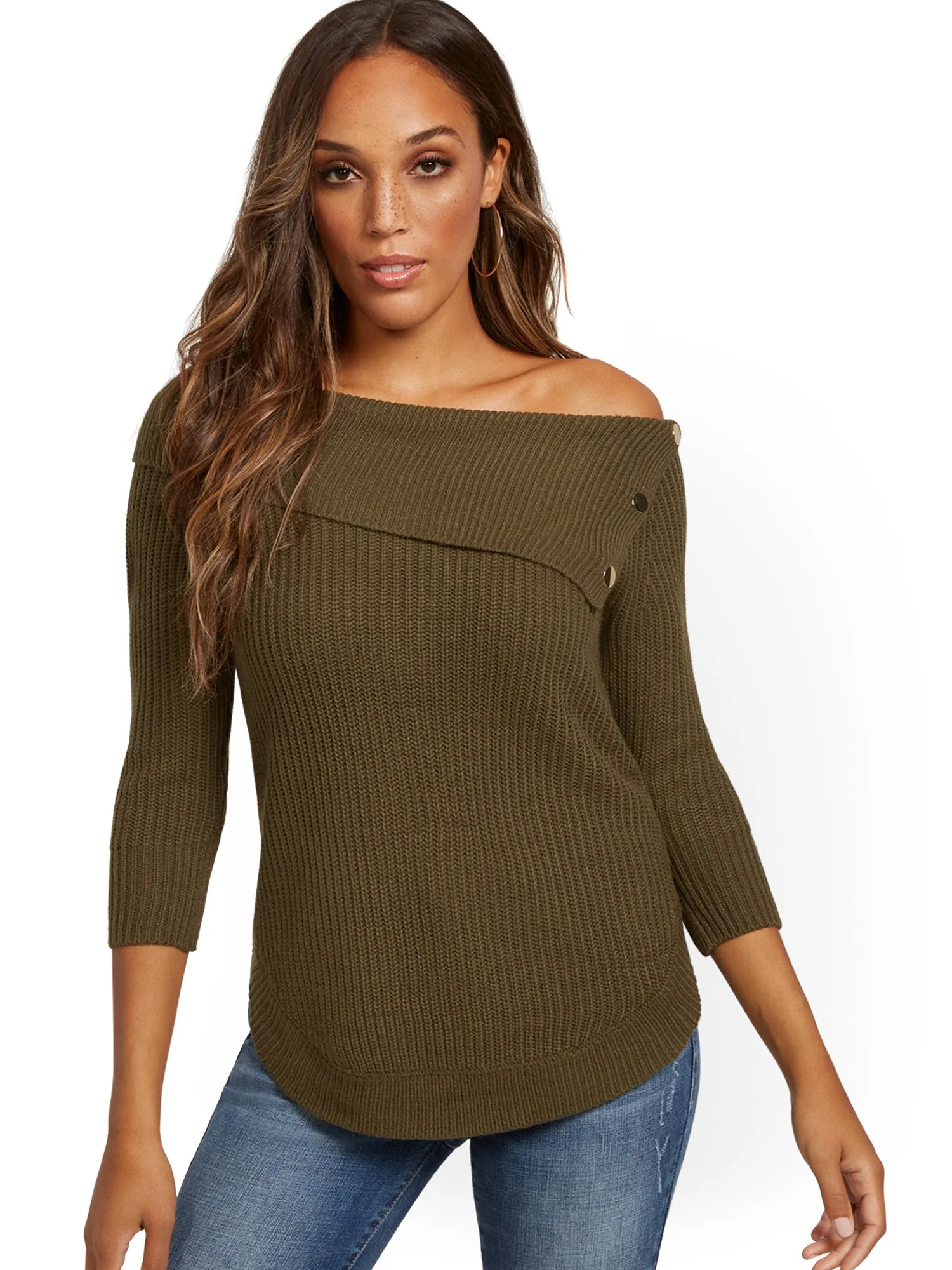 Split-Collar Button-Accent Sweater - Image 9
