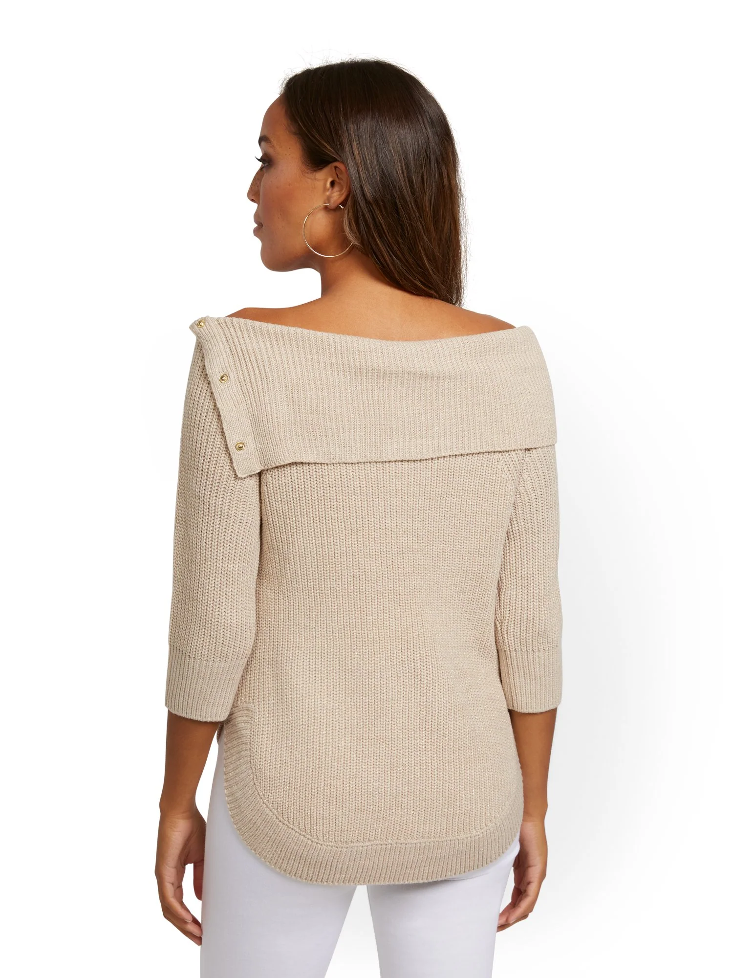 Split-Collar Button-Accent Sweater - Image 5