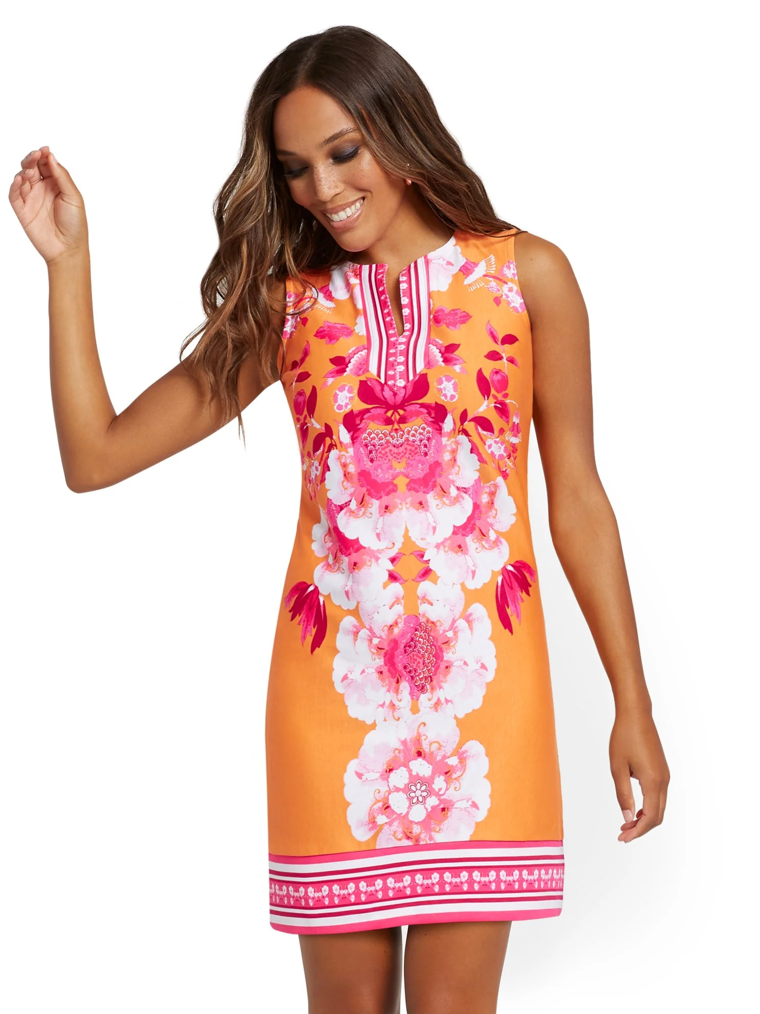 Split-Neck Cotton Shift Dress - Image 9