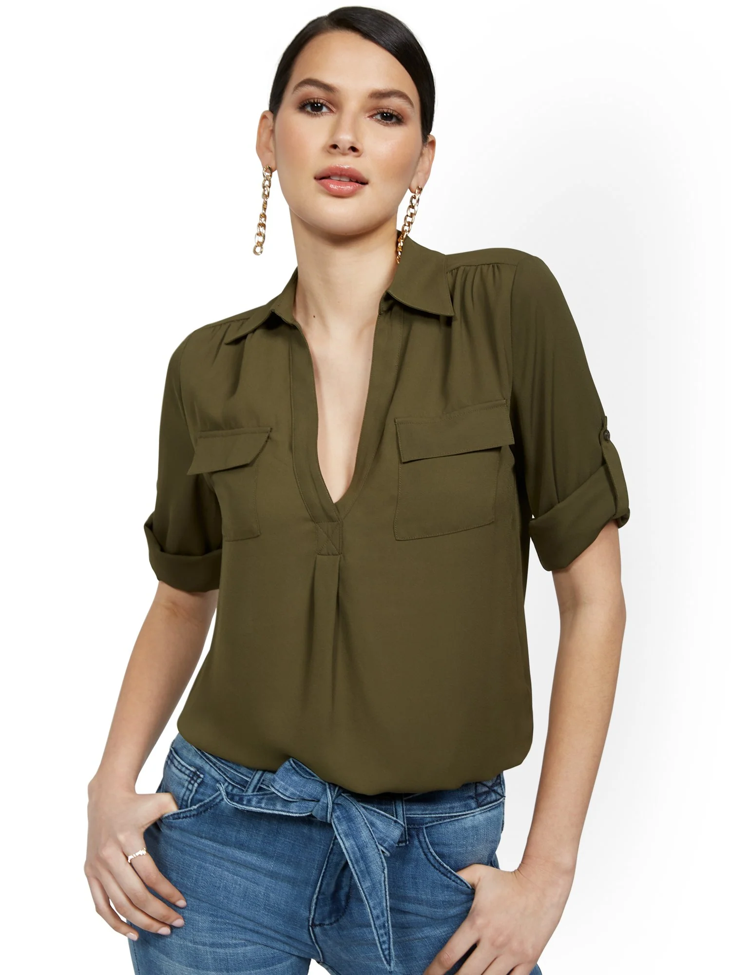 Split-Neck Double Pocket Top - Image 13