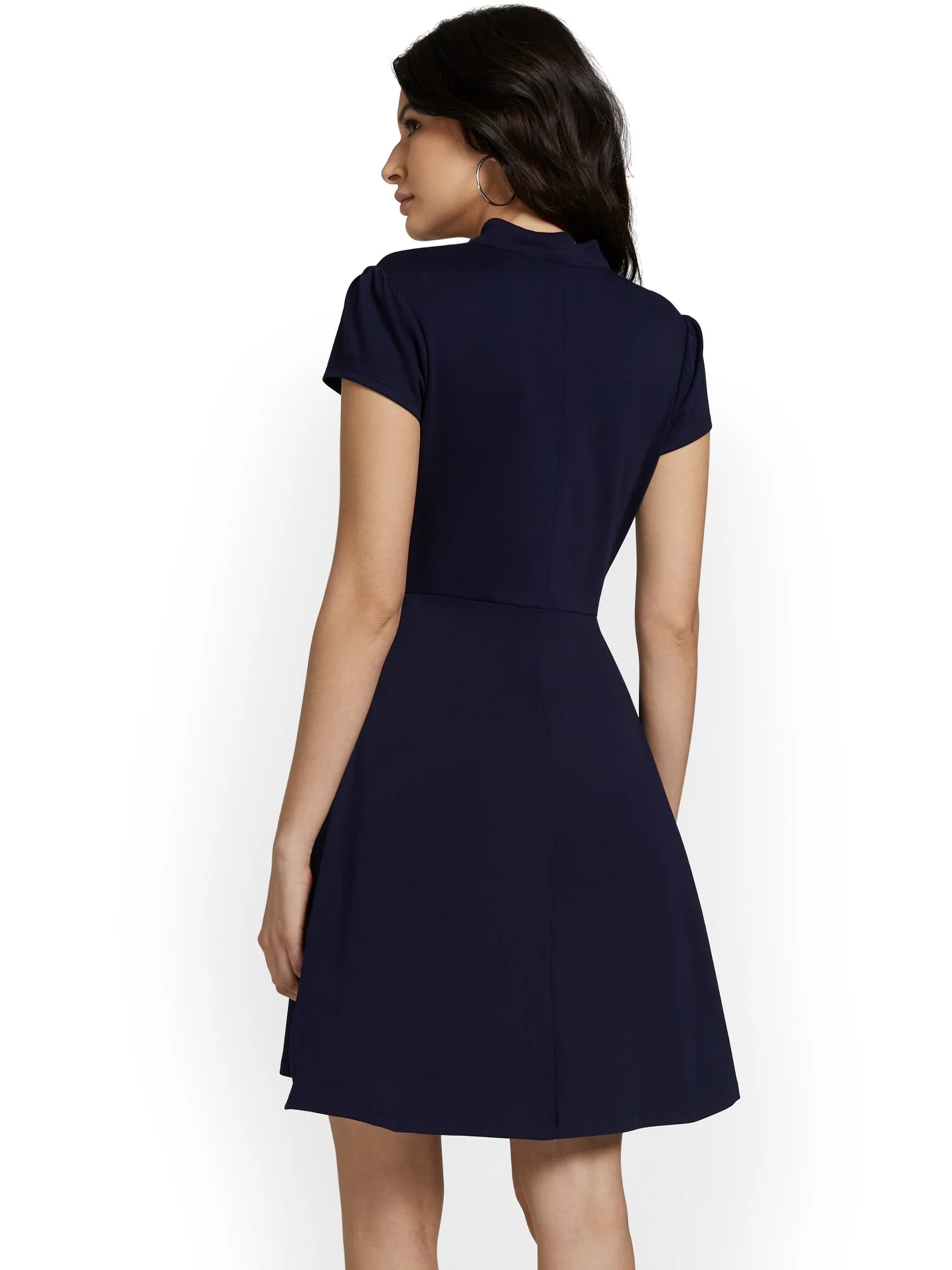 Split-Neck Puff-Sleeve Flare Dress - City Knits - Image 10