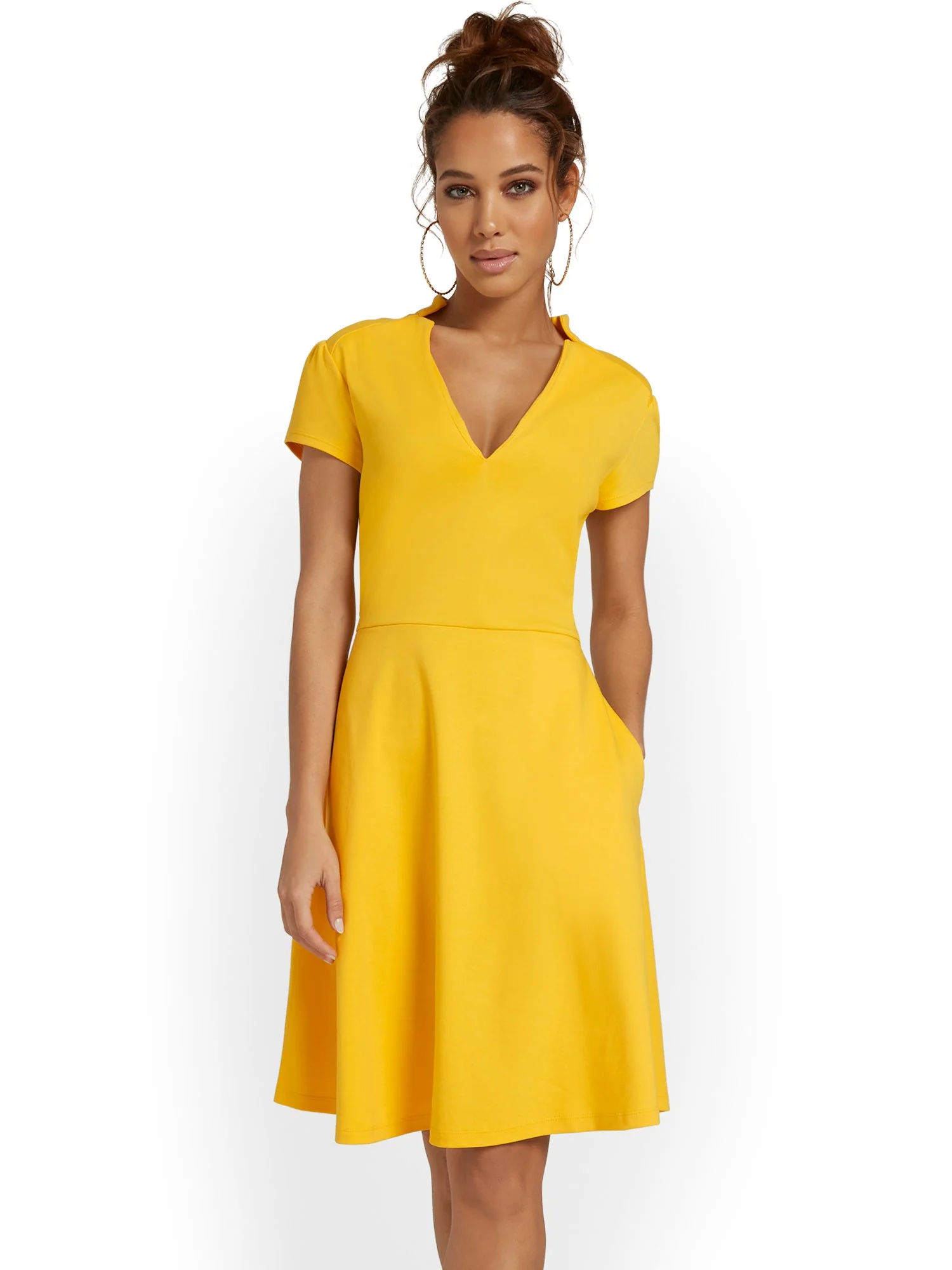 Split-Neck Puff-Sleeve Flare Dress - City Knits - Image 19