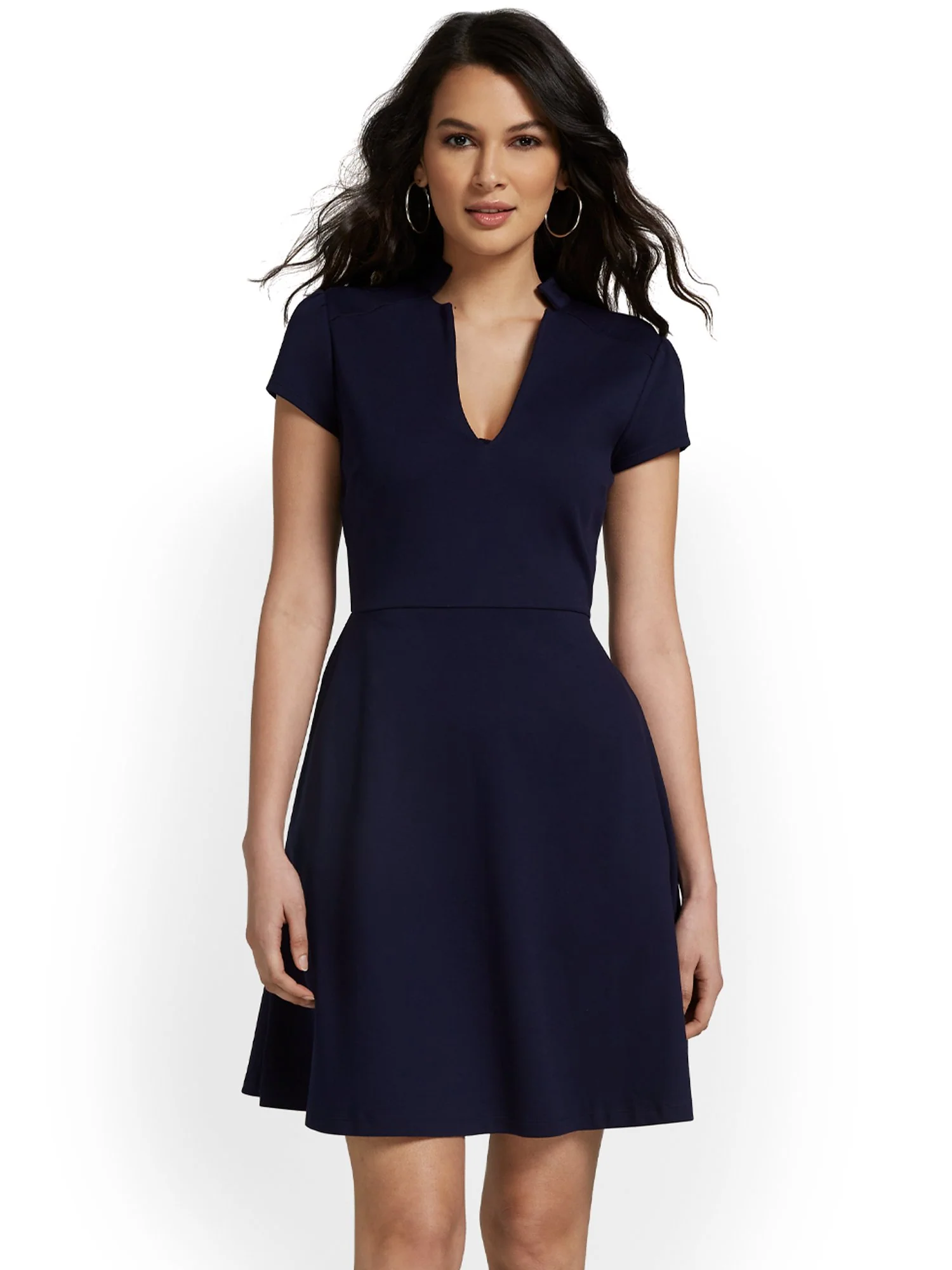 Split-Neck Puff-Sleeve Flare Dress - City Knits - Image 9