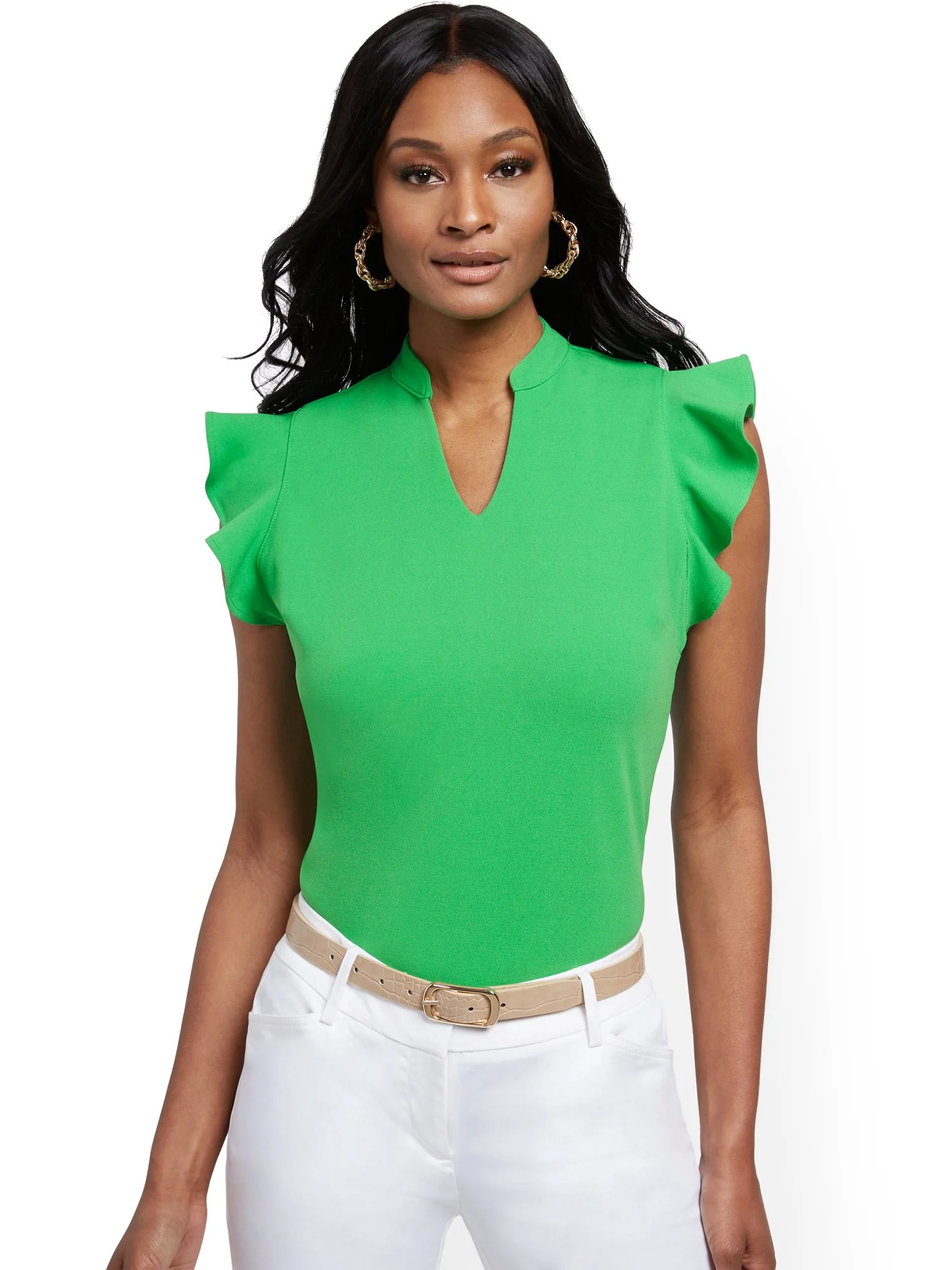Split-Neck Ruffle Top - 7th Avenue - Image 21