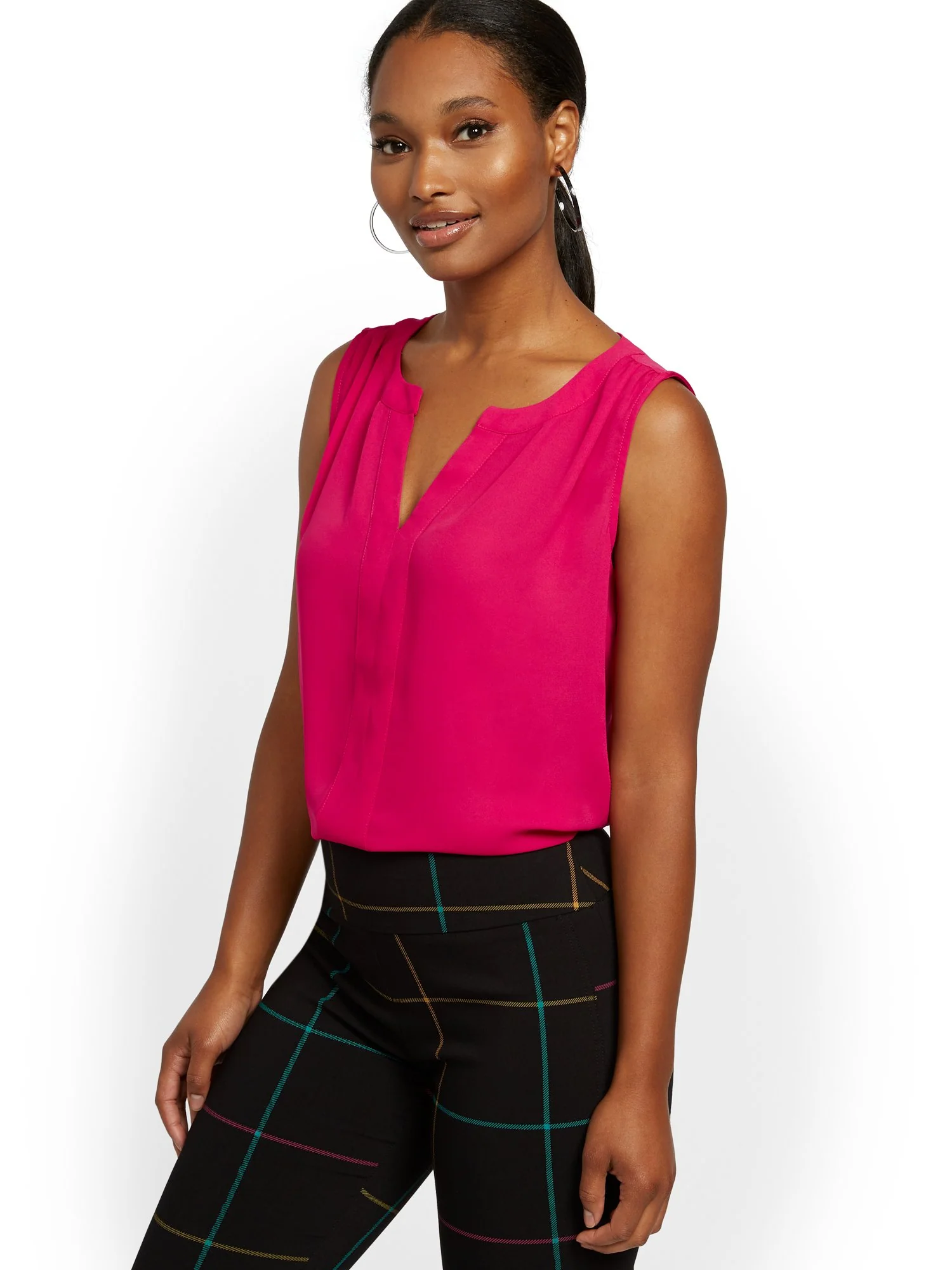 Split-Neck Sleeveless Top - Image 45