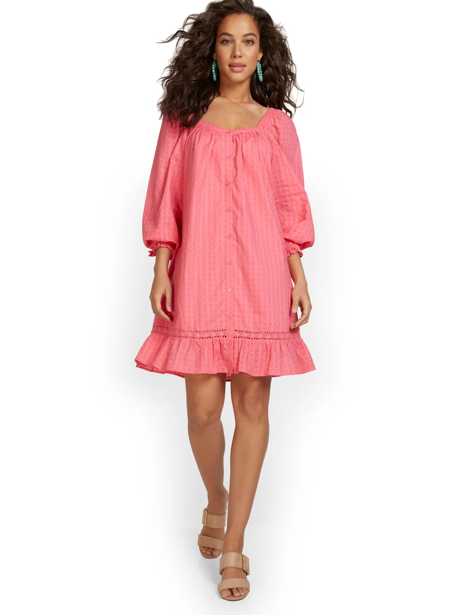 Square-Neck Balloon-Sleeve Eyelet Ruffle Dress - Image 10