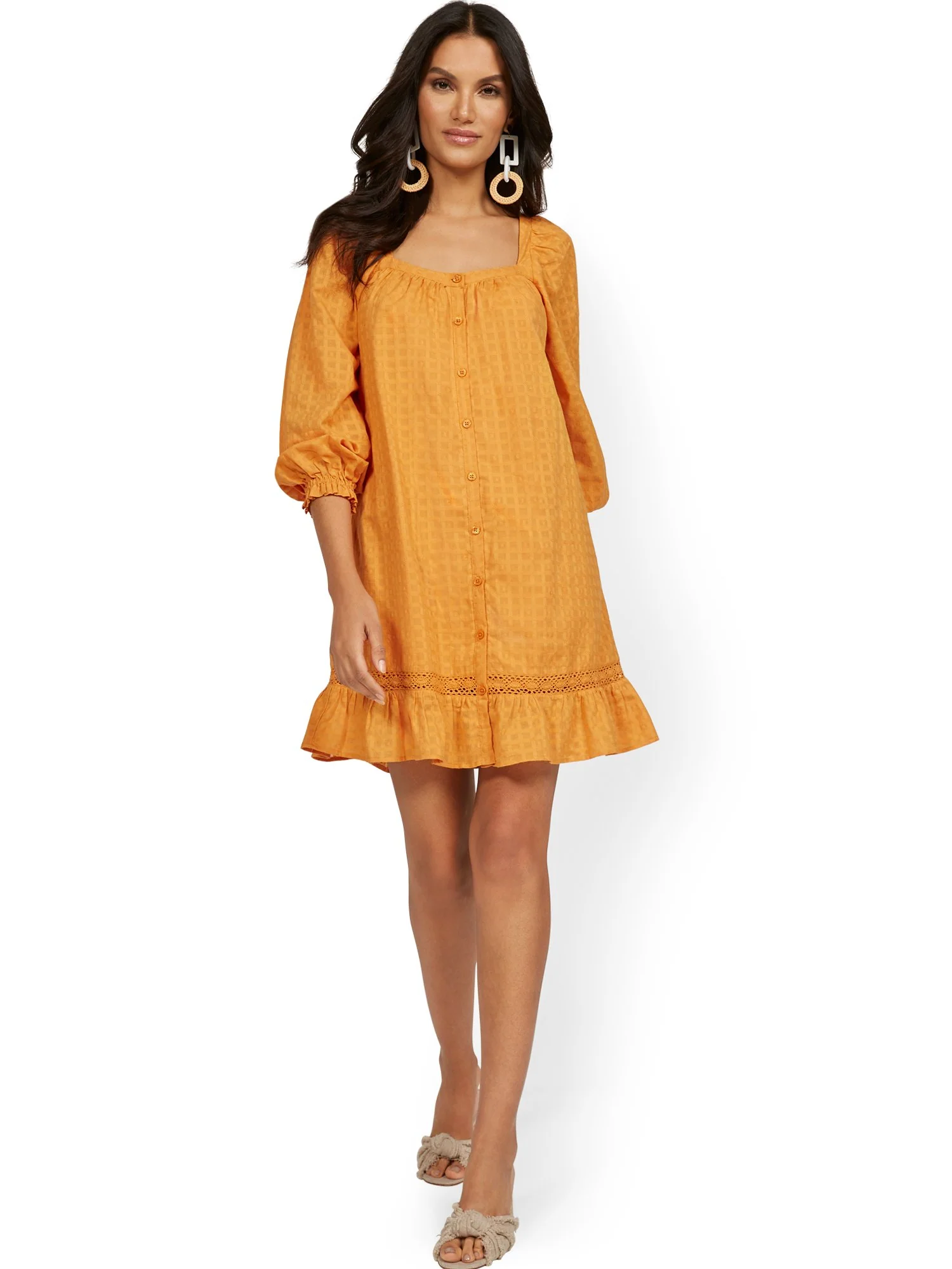 Square-Neck Balloon-Sleeve Eyelet Ruffle Dress - Image 6