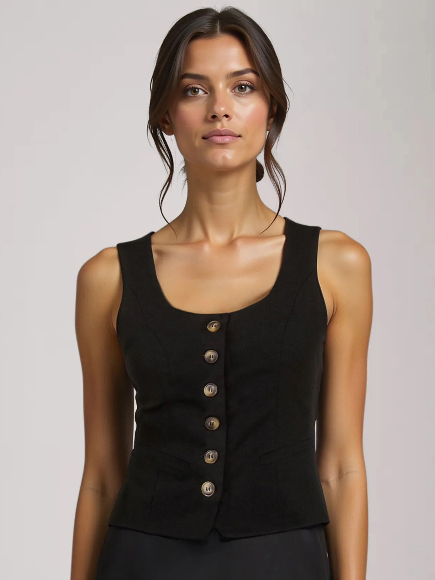 Square Neck Line Linen Vest