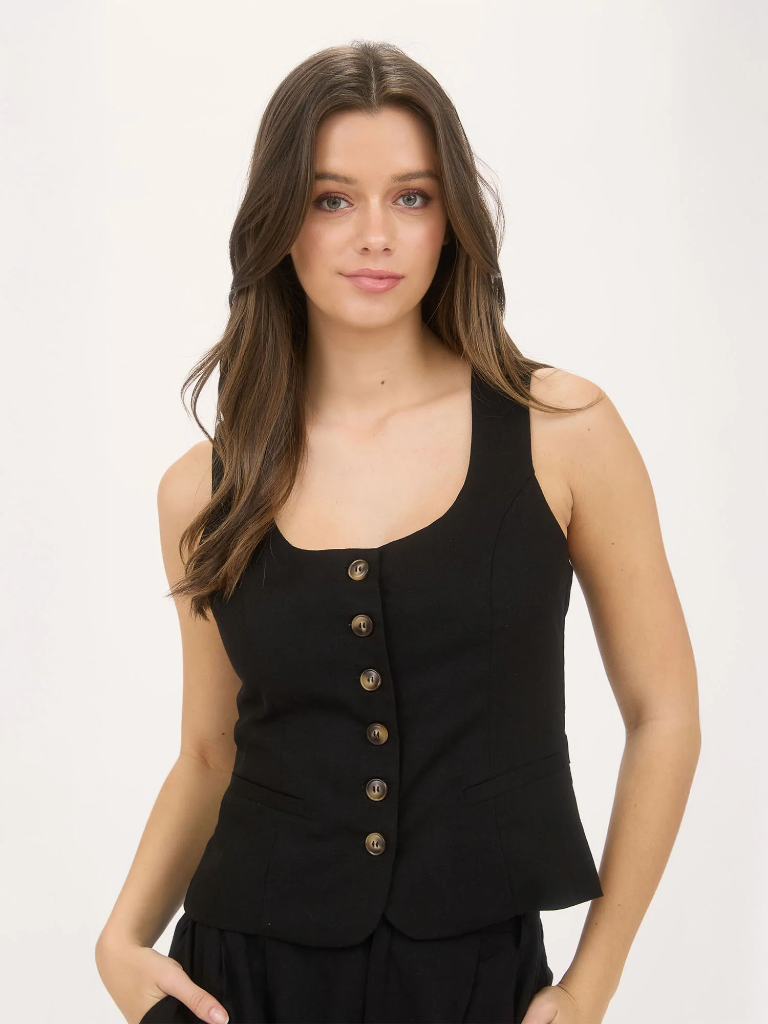 Square Neck Line Linen Vest - Image 4