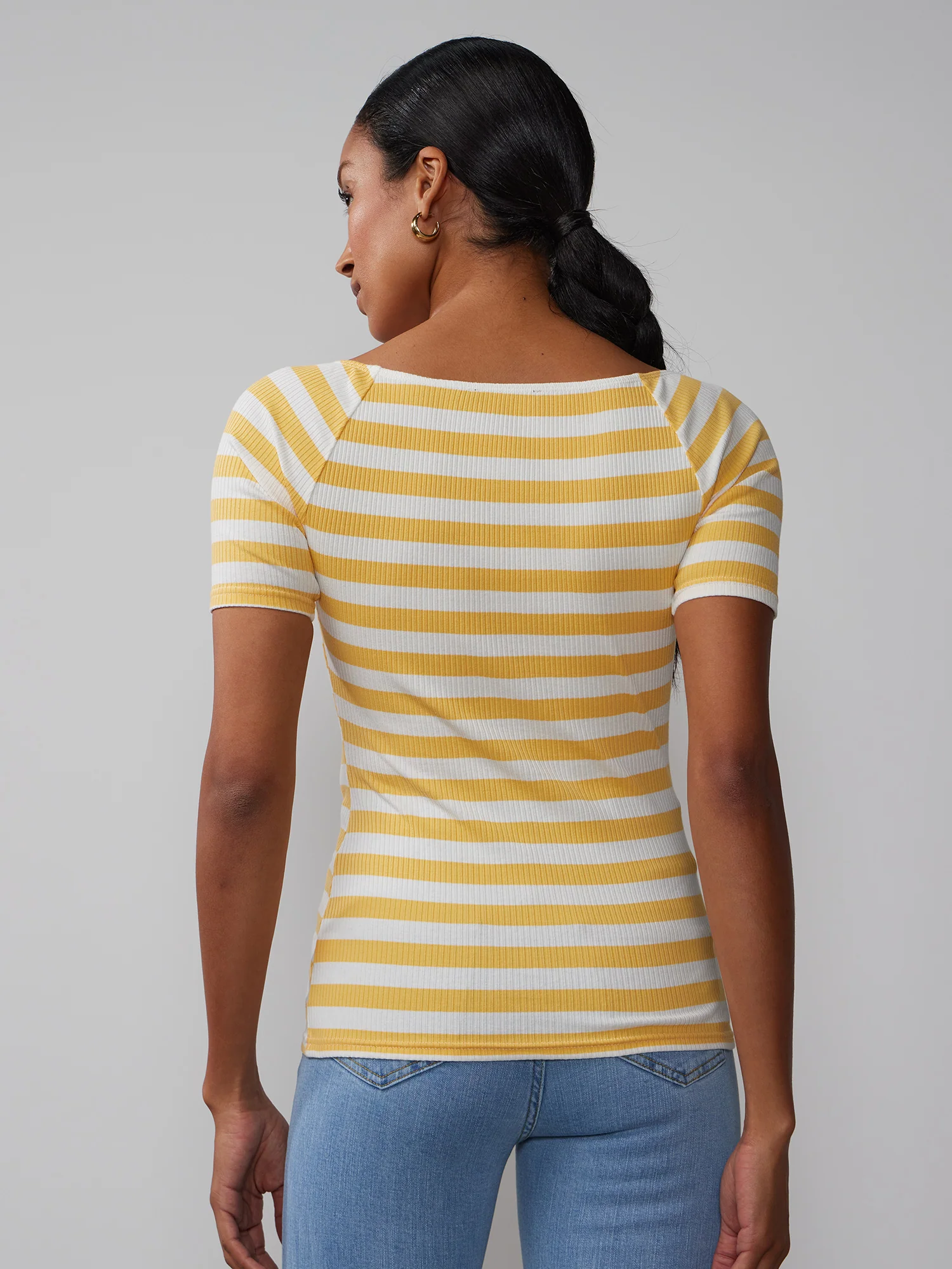 Short Sleeve Boat Neck Ribbed T-Shirt - Image 3