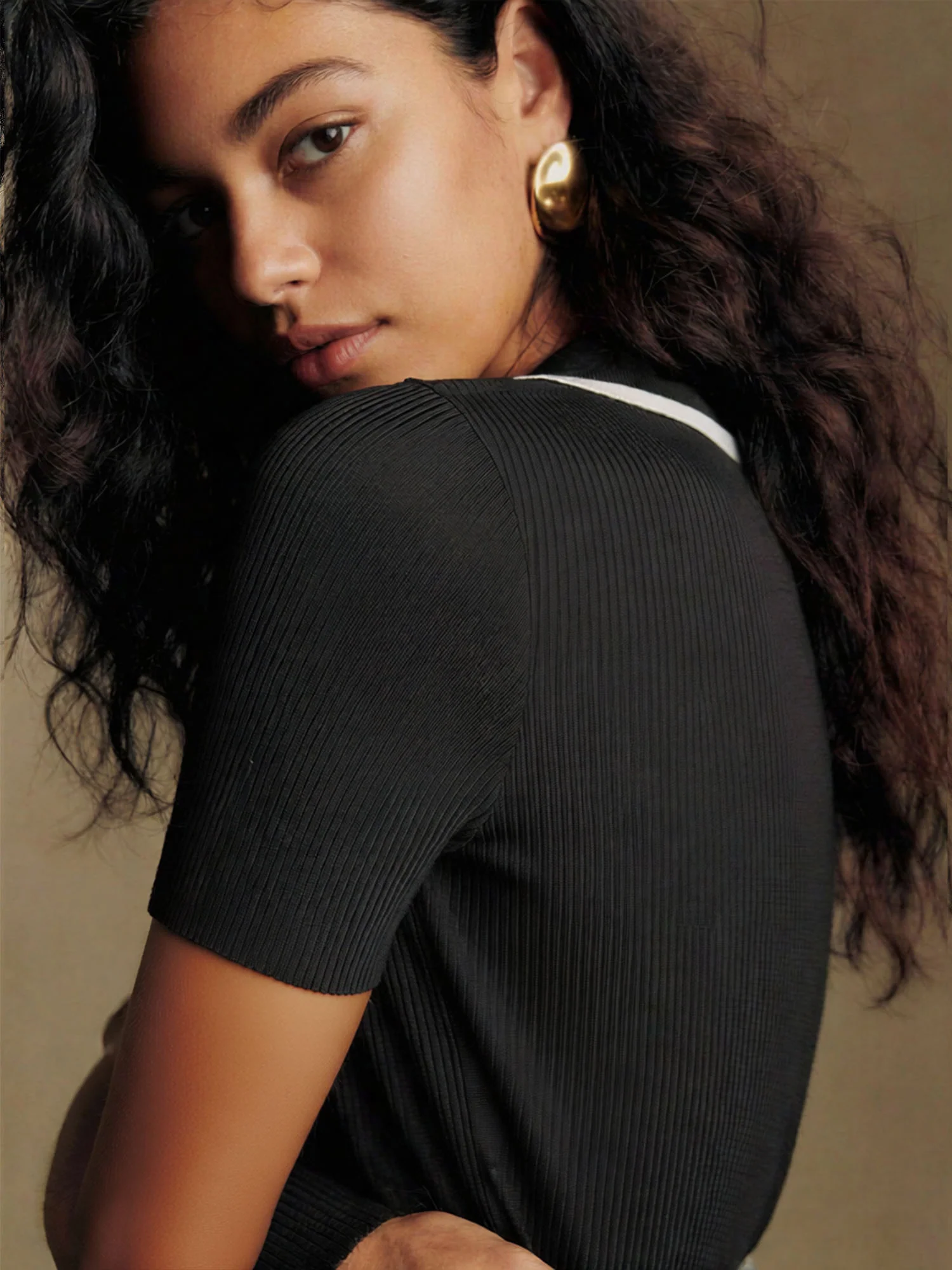 Contrast Stripe Collared Sweater Tee - Image 4