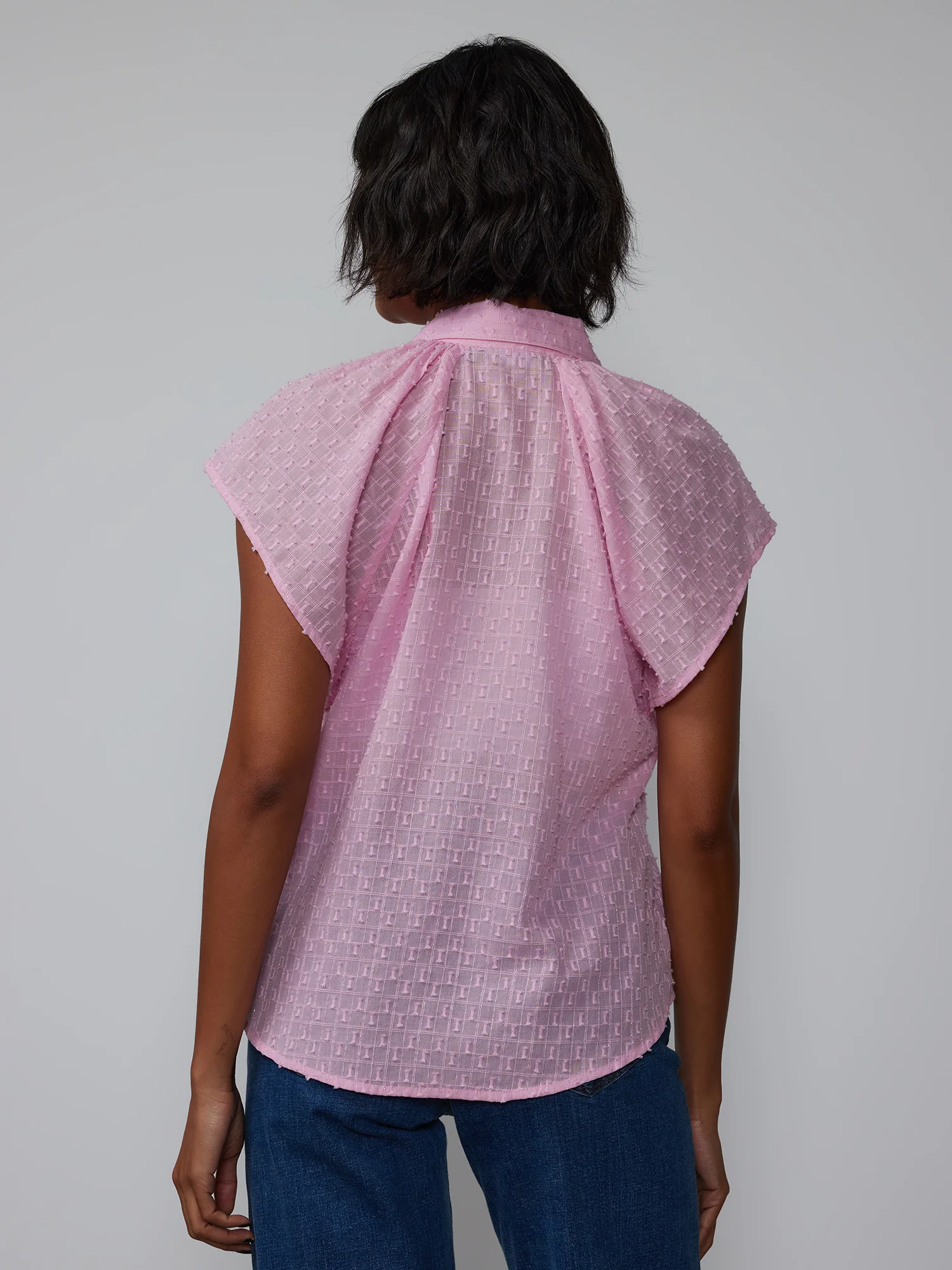 Flutter Sleeve Cotton Lurex Popover Shirt - Image 3