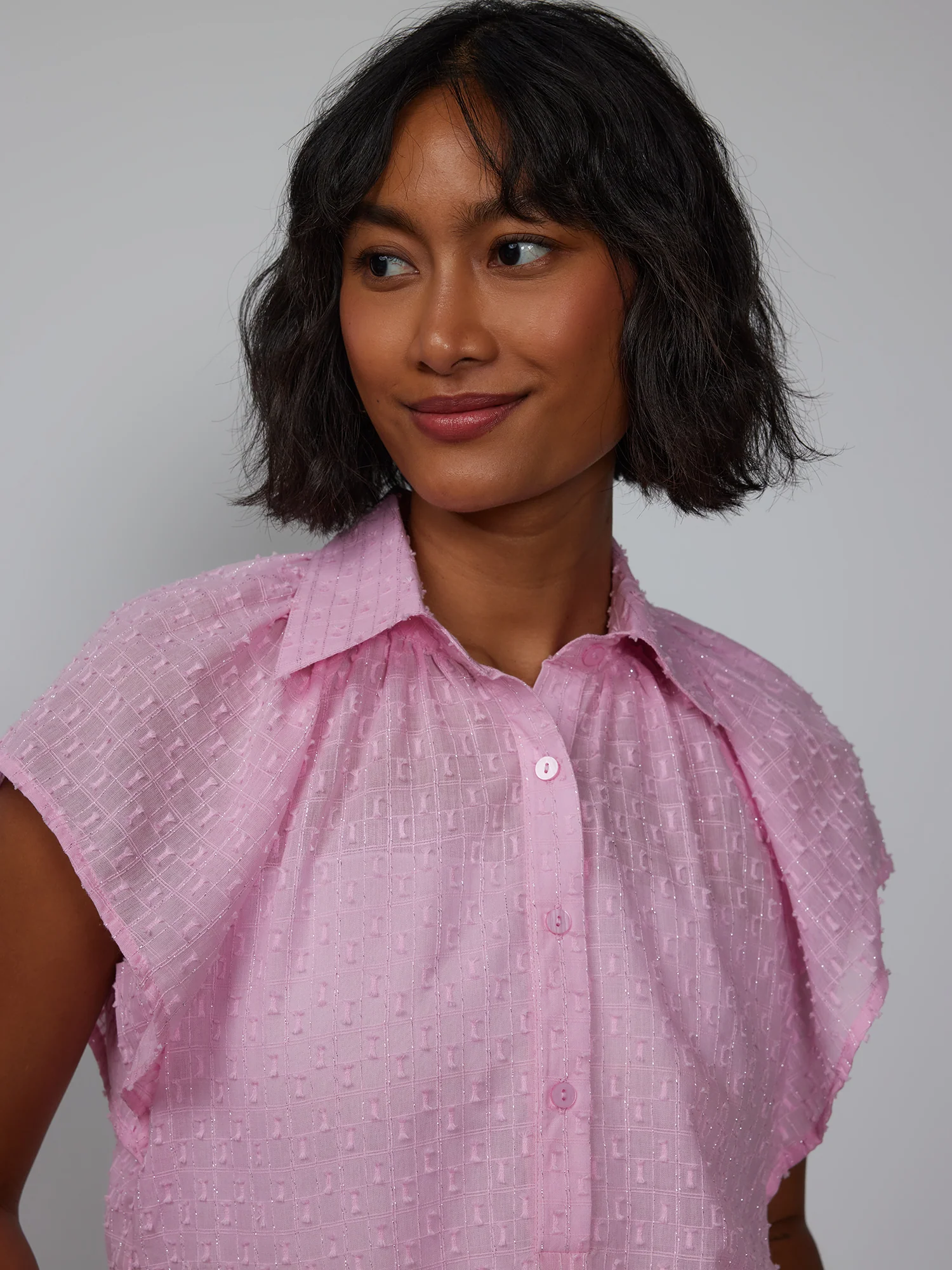 Flutter Sleeve Cotton Lurex Popover Shirt - Image 4