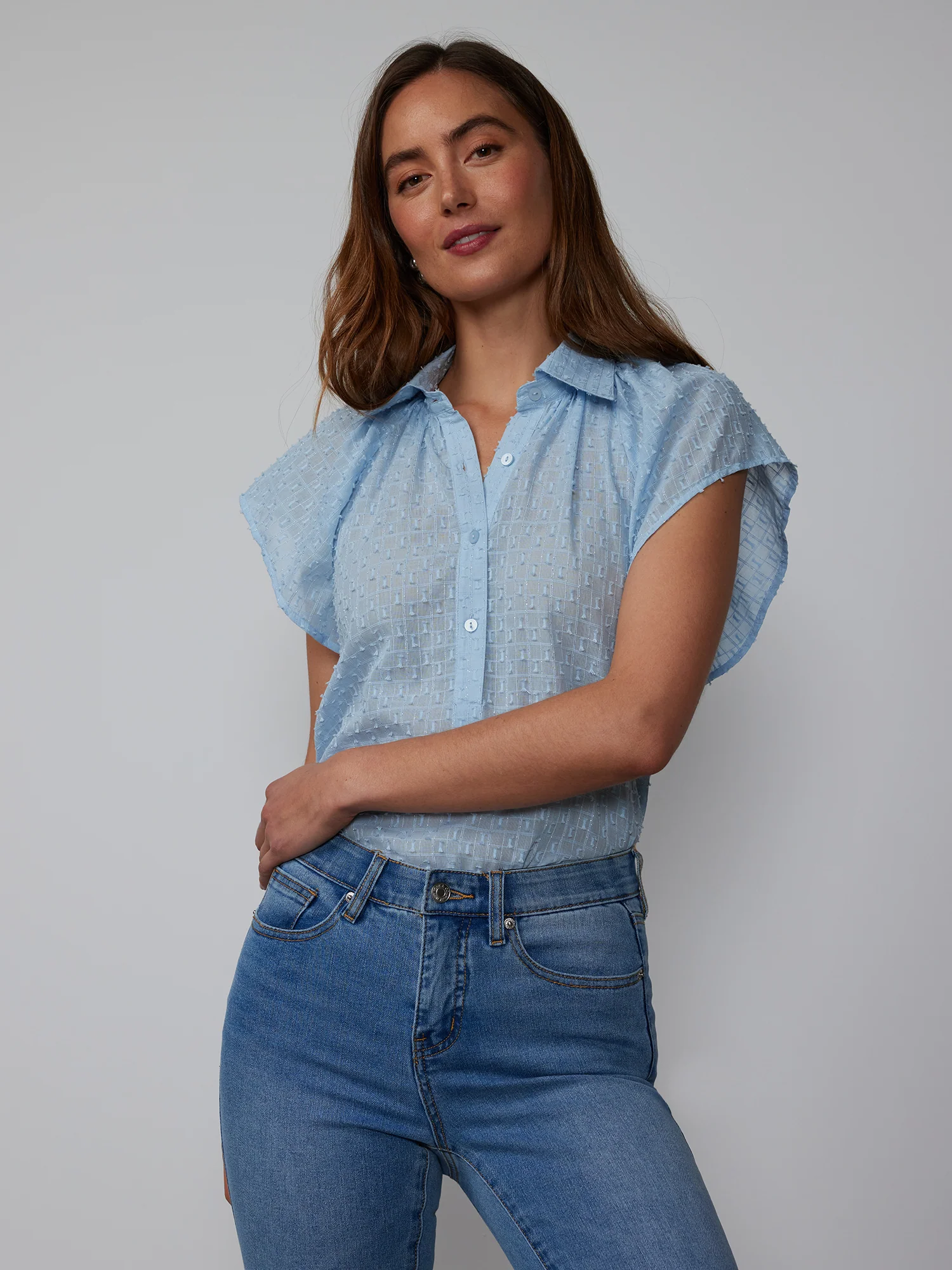 Flutter Sleeve Cotton Lurex Popover Shirt - Image 6