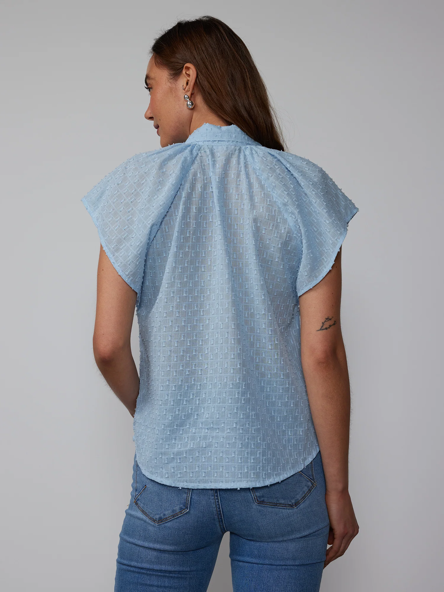 Flutter Sleeve Cotton Lurex Popover Shirt - Image 9